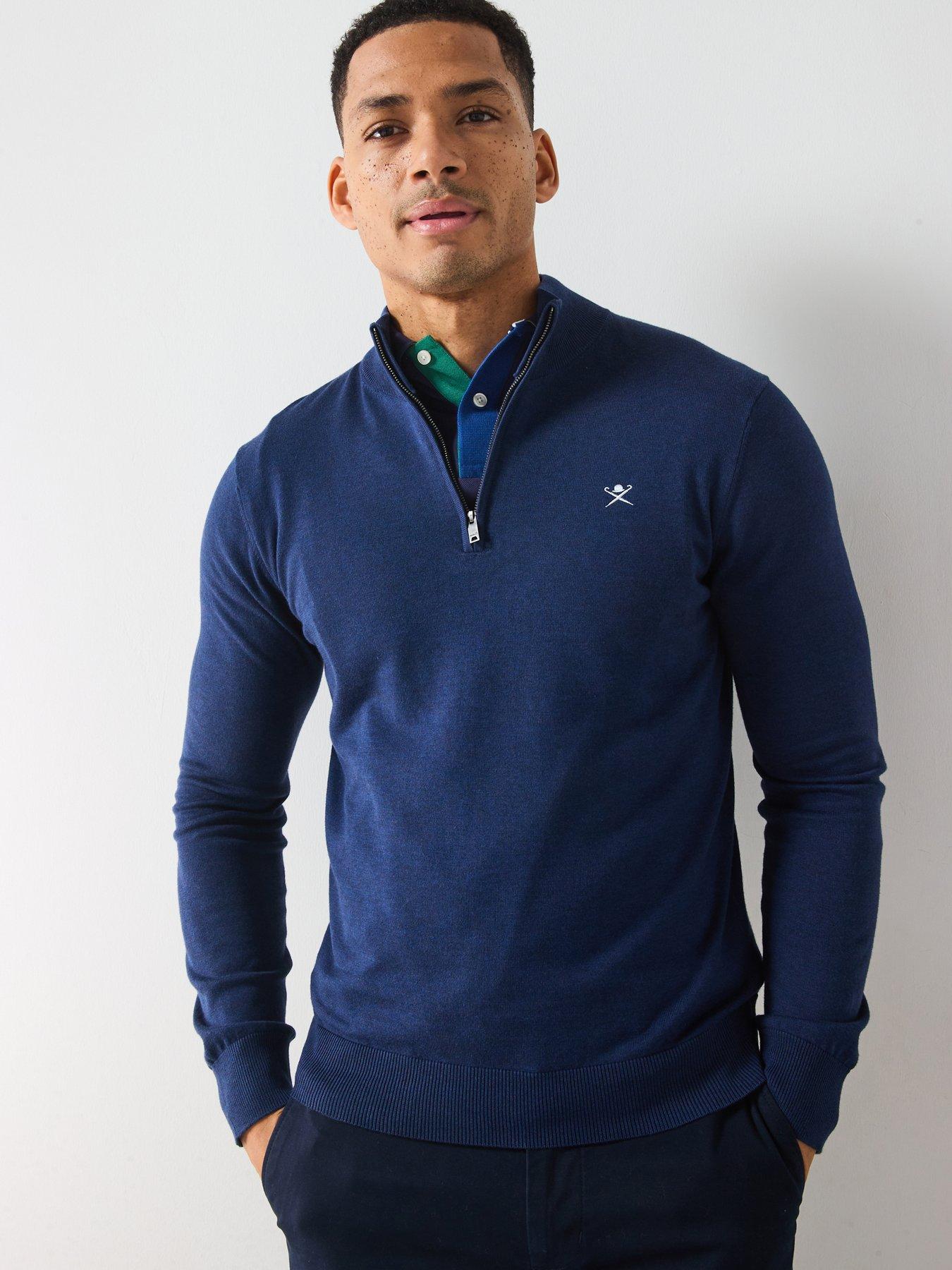 undefined Cotton Silk Half Zip Knitted Jumper - Navy