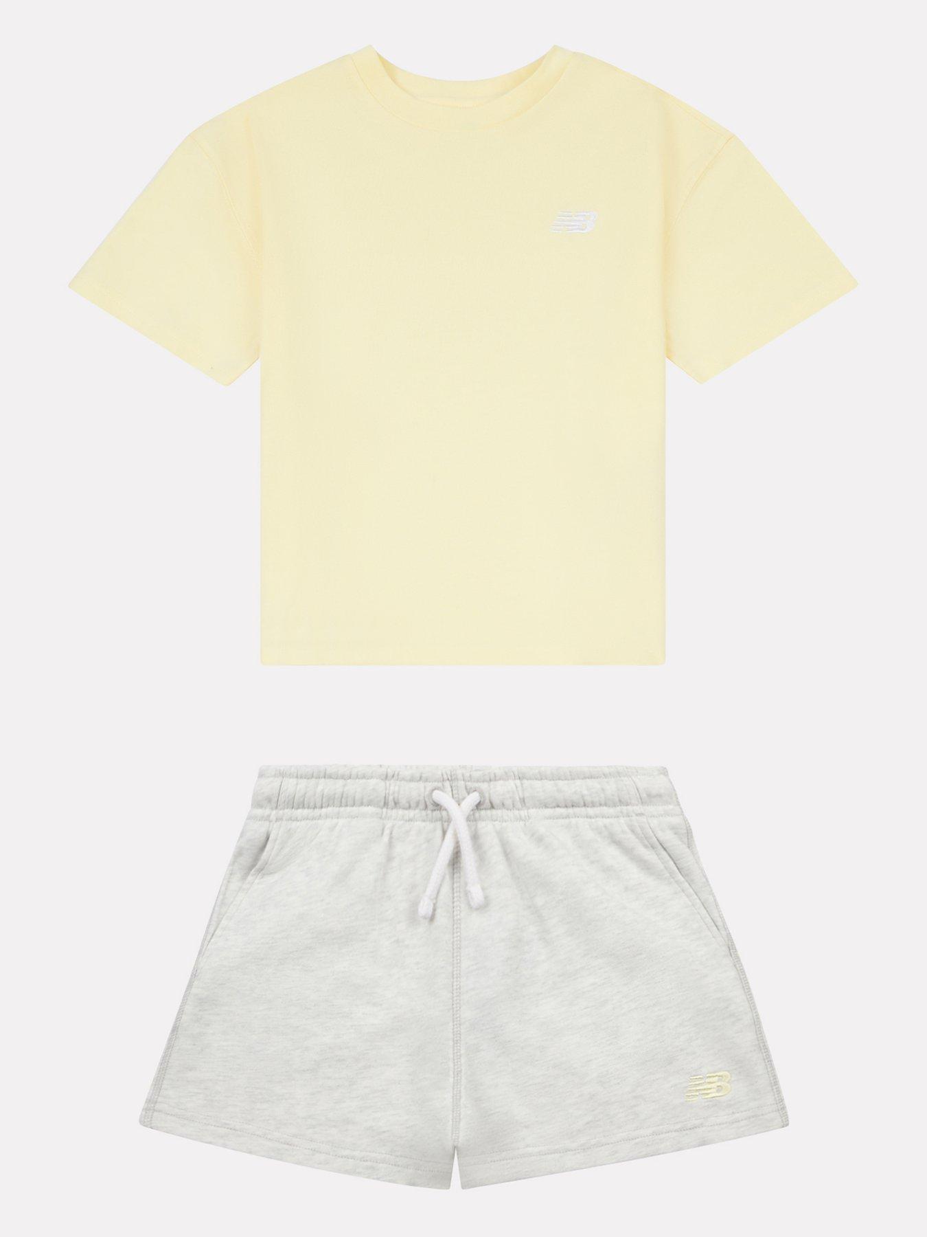 undefined Junior Girls Small Logo Tee and Short Set - Grey/Yellow