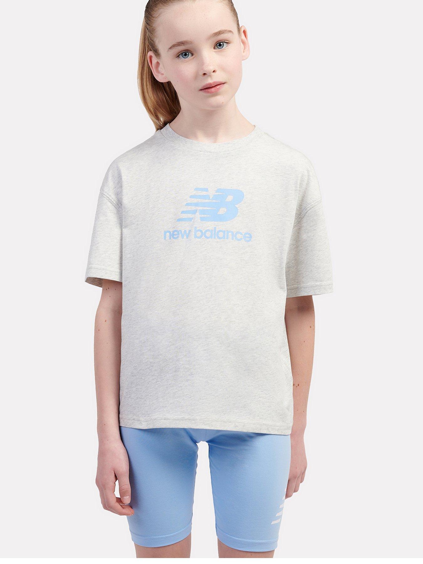 undefined Junior Girls Stacked Logo Tee and Cycling Short Set - Blue/Grey