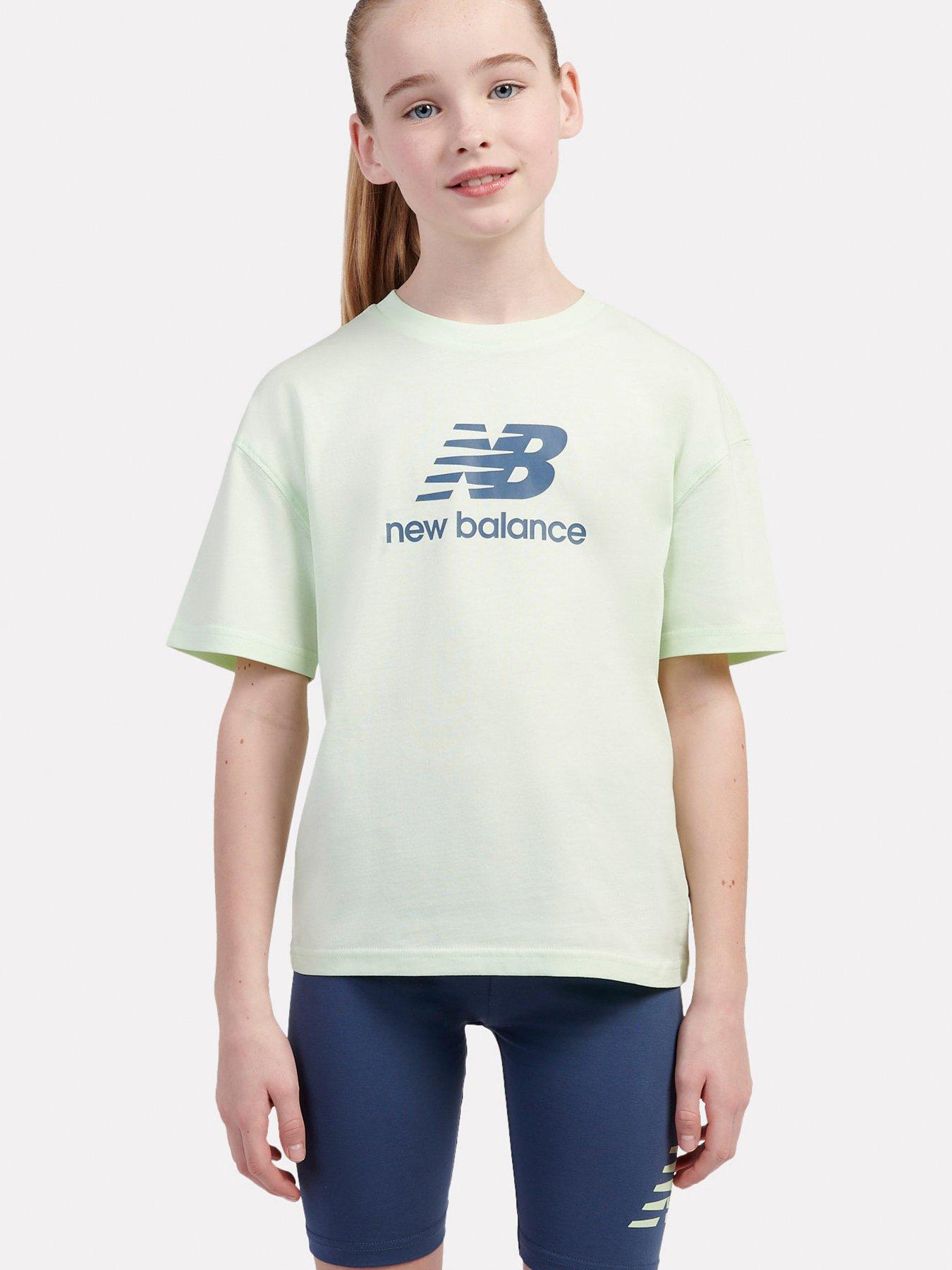 undefined Junior Girls Stacked Logo Tee and Cycling Short Set - Blue/Green