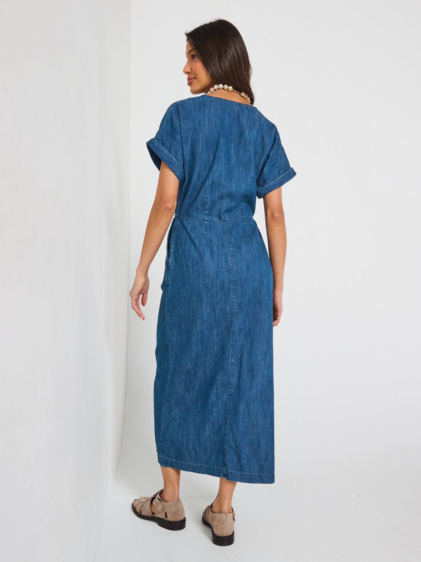 Image 2 of 6 of V by Very Short Sleeve Denim Midi Dress - Dark Wash