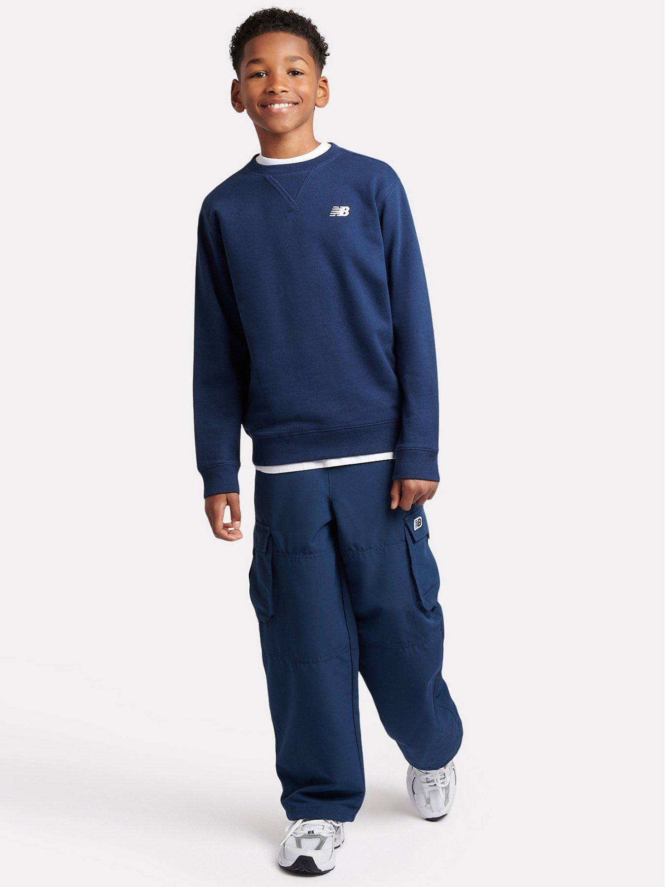 Image 2 of 5 of New Balance Junior Boys French Terry Small Logo Crew - Navy