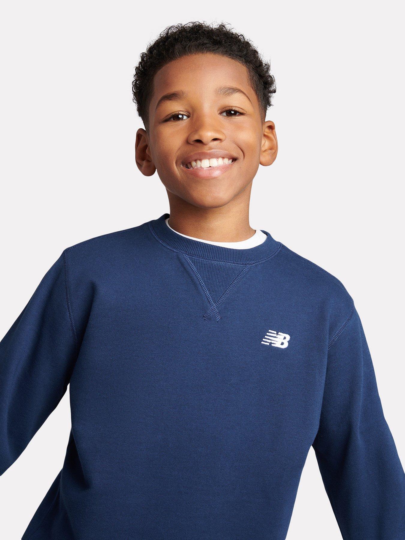 Image 4 of 5 of New Balance Junior Boys French Terry Small Logo Crew - Navy