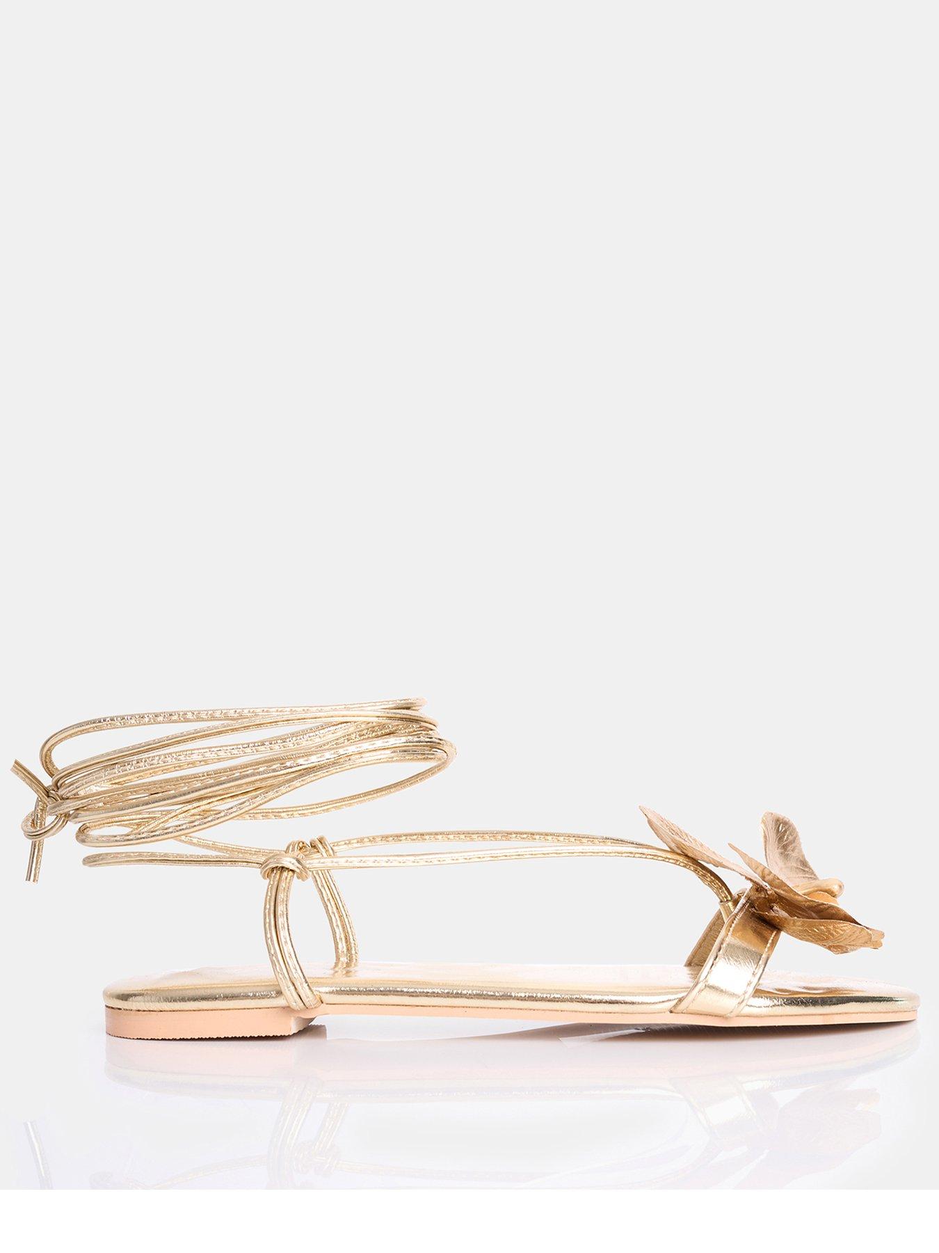 undefined Magnolia Flower Detail Flat Sandal - Gold