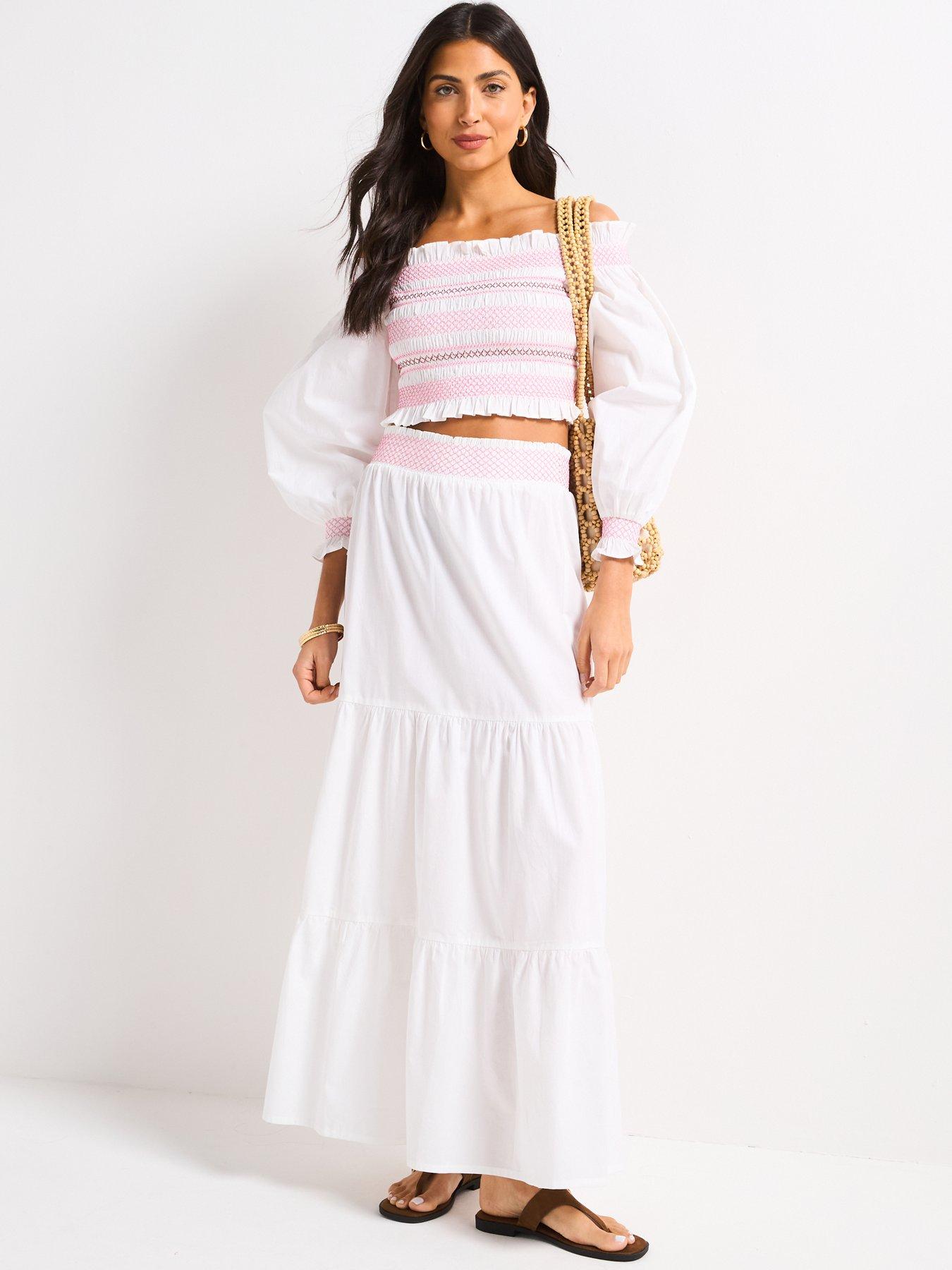 Image 5 of 6 of V by Very Contrast Stitch Bardot Blouse - White