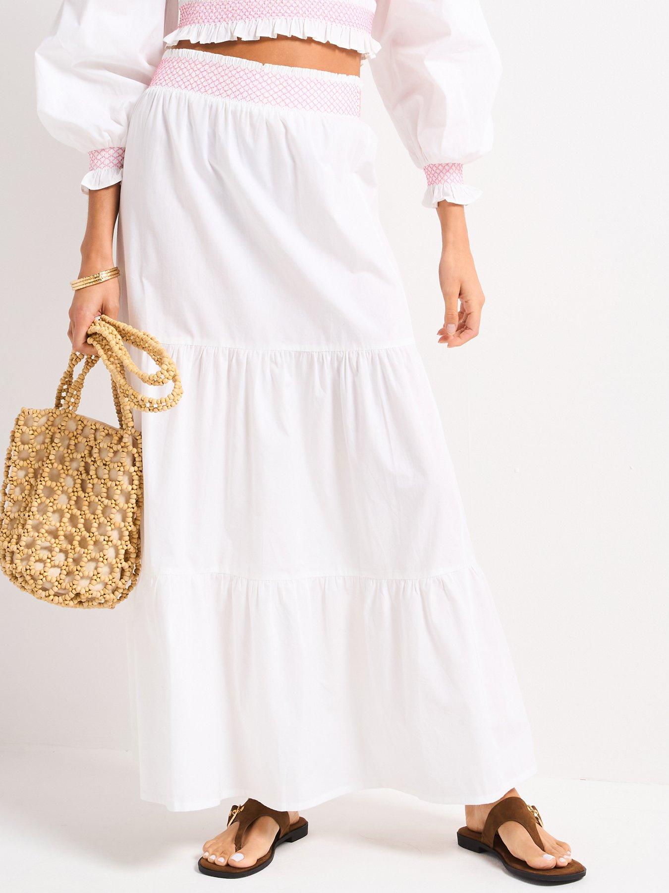 undefined Contrast Stitch Co Ord Maxi Skirt - White