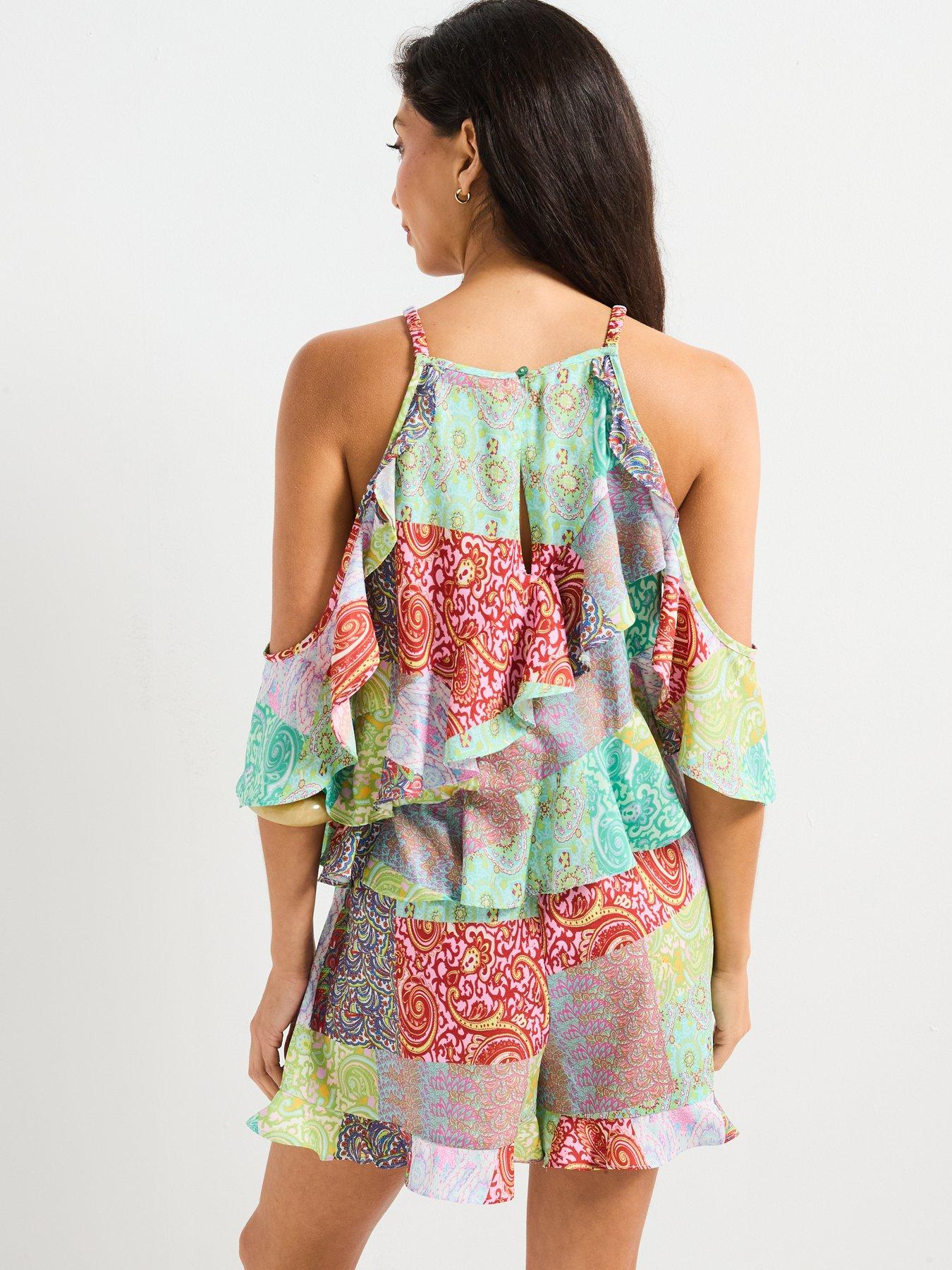 Image 2 of 6 of V by Very Cold Shoulder Ruffle Playsuit - Multi