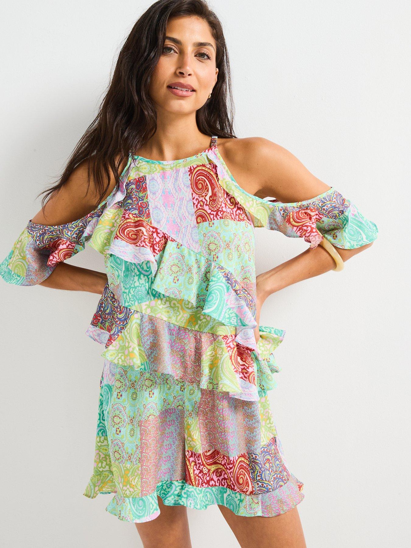 Image 5 of 6 of V by Very Cold Shoulder Ruffle Playsuit - Multi
