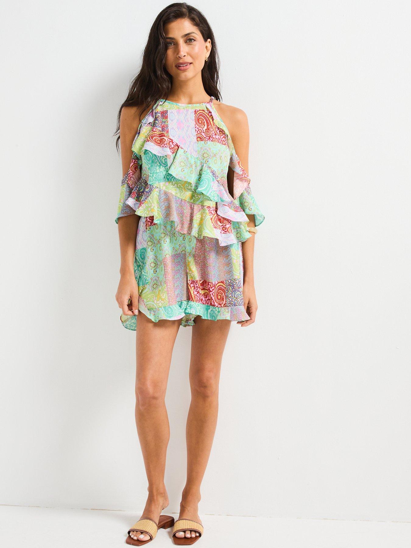 Image 6 of 6 of V by Very Cold Shoulder Ruffle Playsuit - Multi