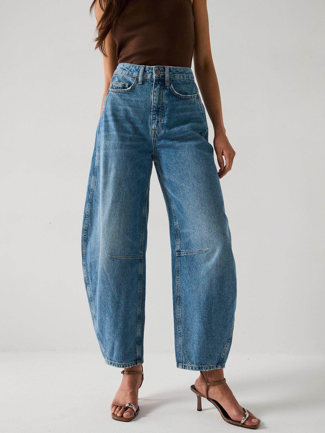 undefined High Waist Barrel Leg Jeans - Mid Wash