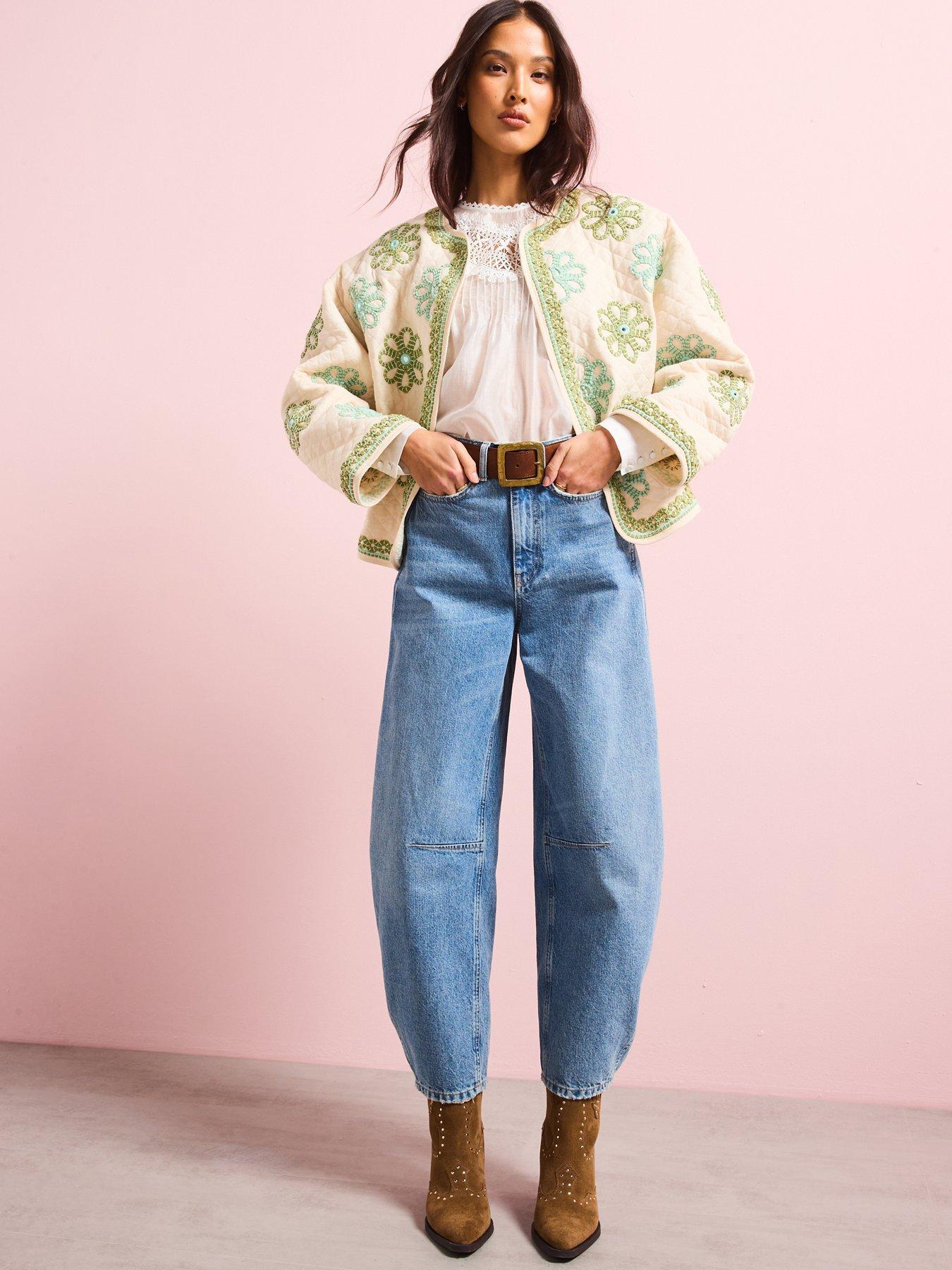 undefined High Waist Barrel Leg Jeans - Mid Wash