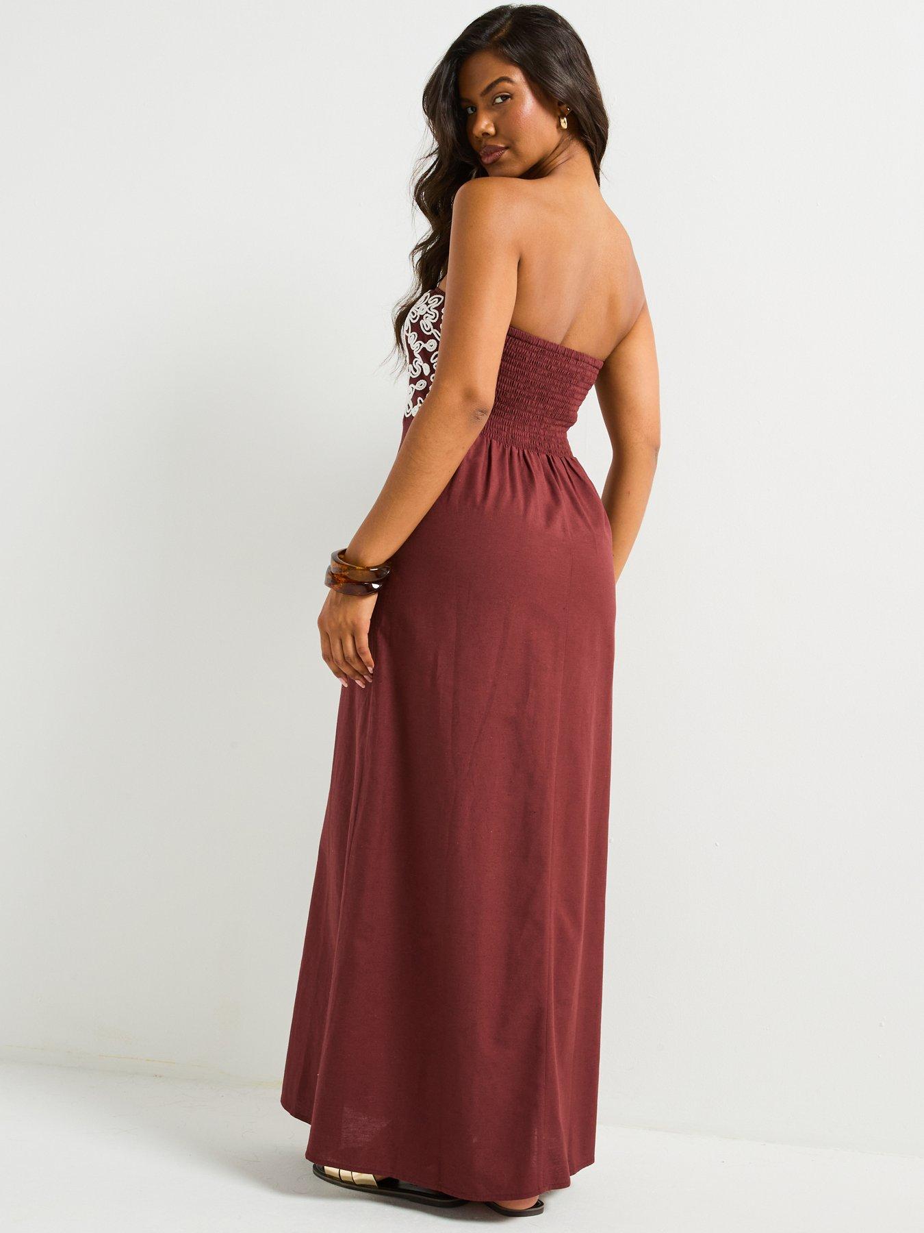 Image 2 of 4 of V by Very Embroidered Bandeau Beach Dress - Brown