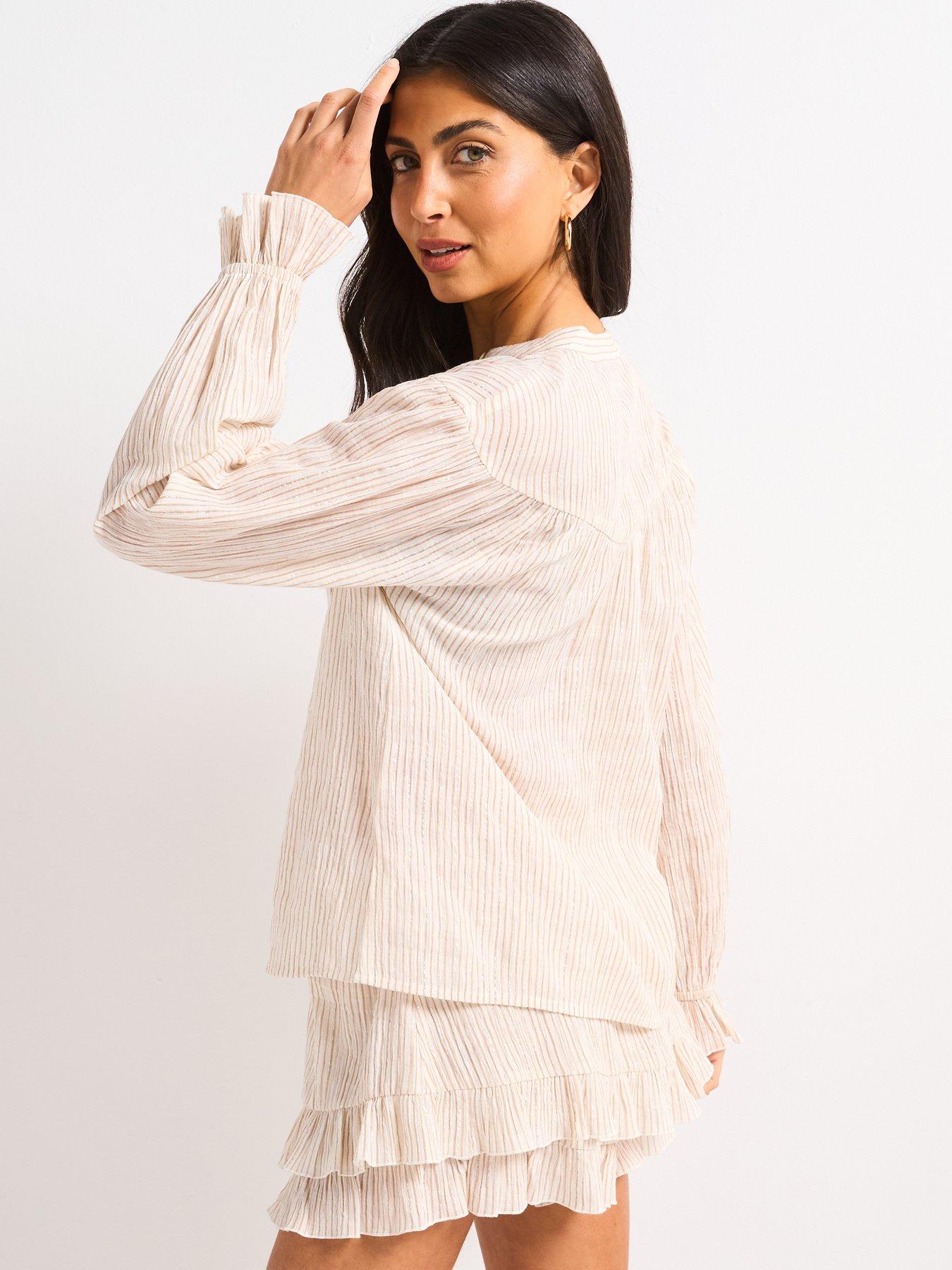 Image 2 of 5 of V by Very Metallic Button Through Co Ord Top - Beige