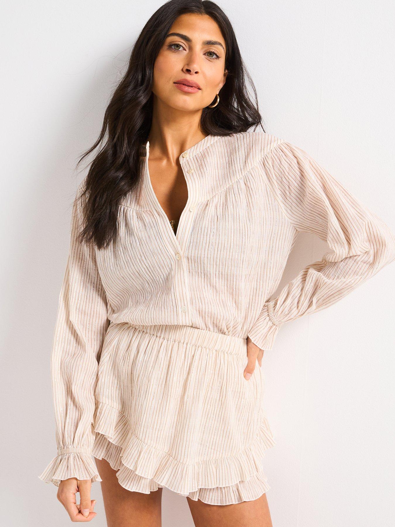 Image 4 of 5 of V by Very Metallic Button Through Co Ord Top - Beige