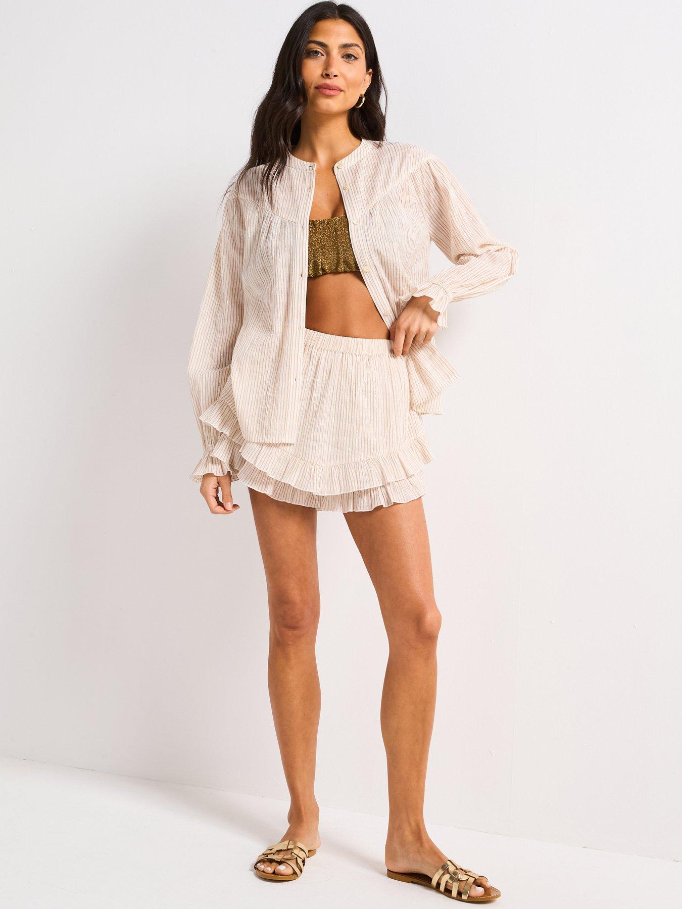 Image 5 of 5 of V by Very Metallic Button Through Co Ord Top - Beige