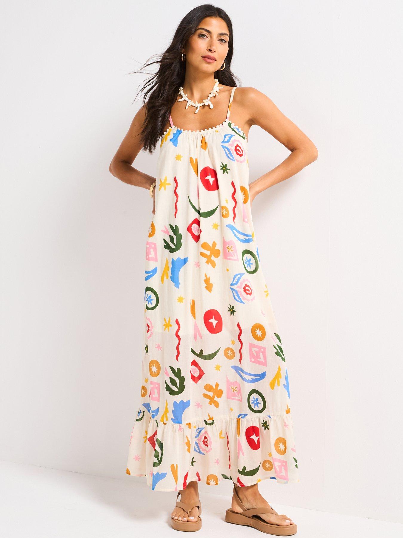 V by Very Strappy Printed Beach Midaxi Dress - Print