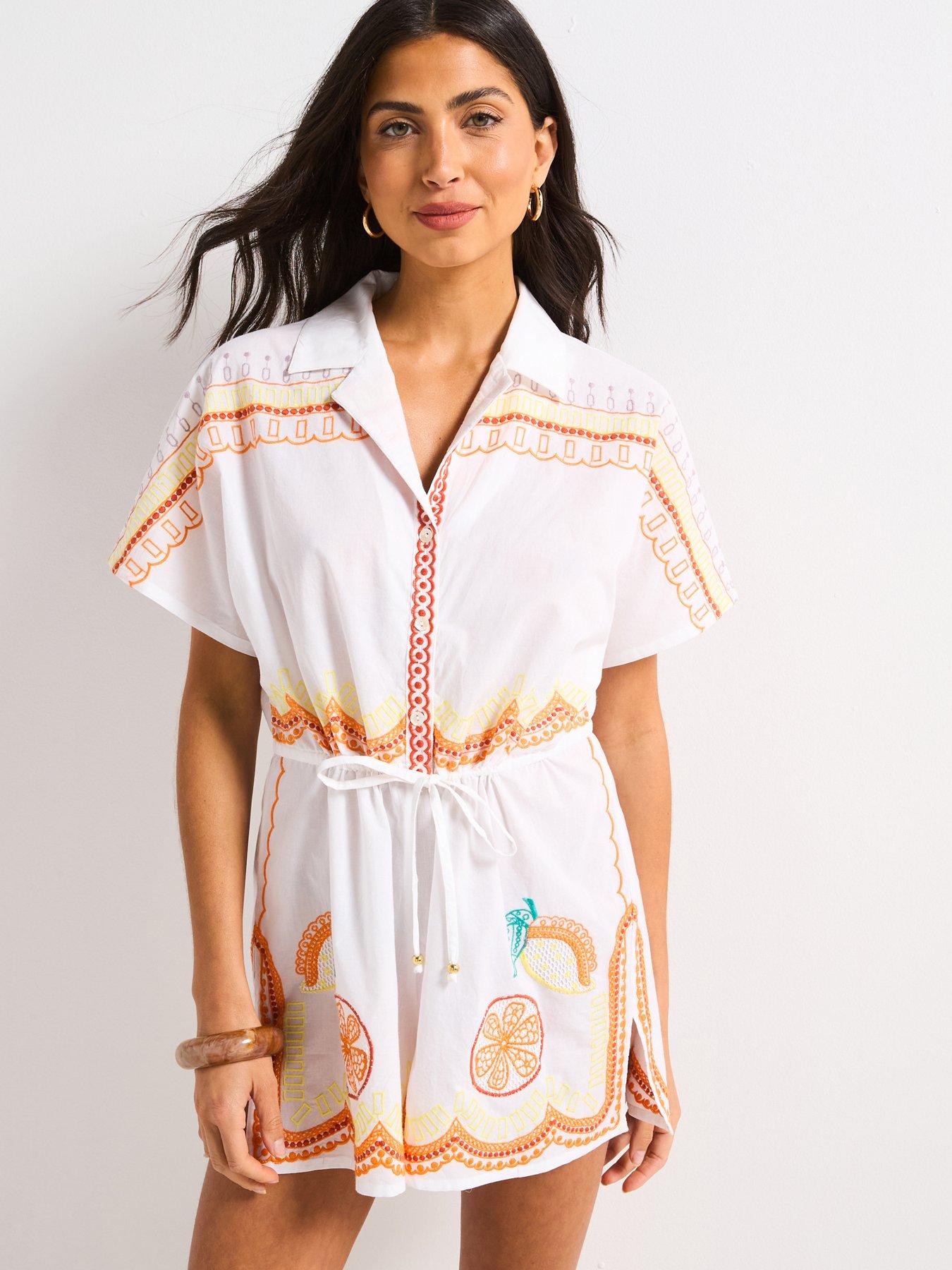 undefined Fruit Embroidered Playsuit - Multi