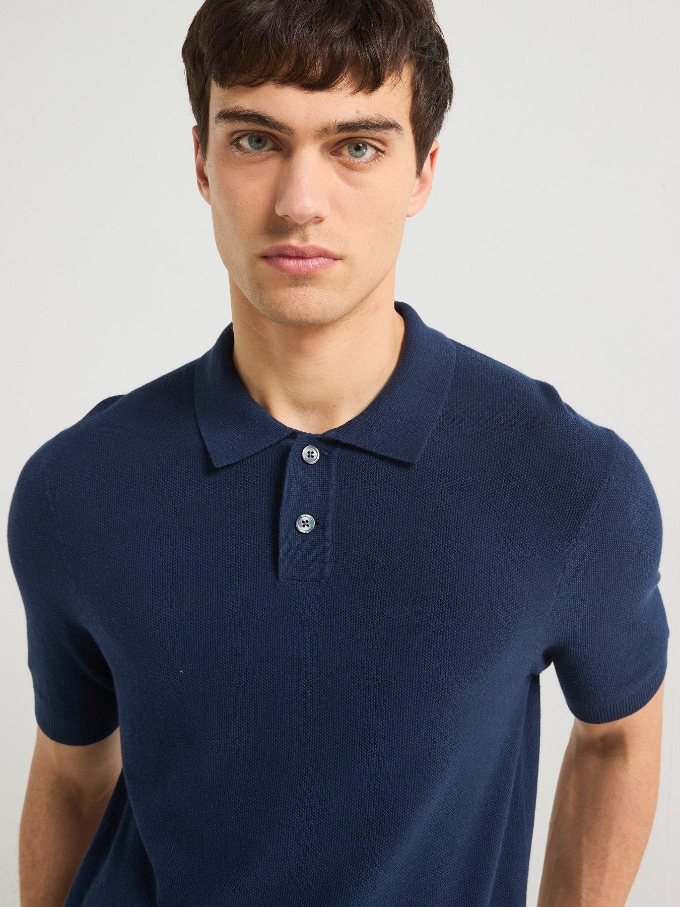 undefined Levis Cotton Linen Knitted Polo Shirt- Navy