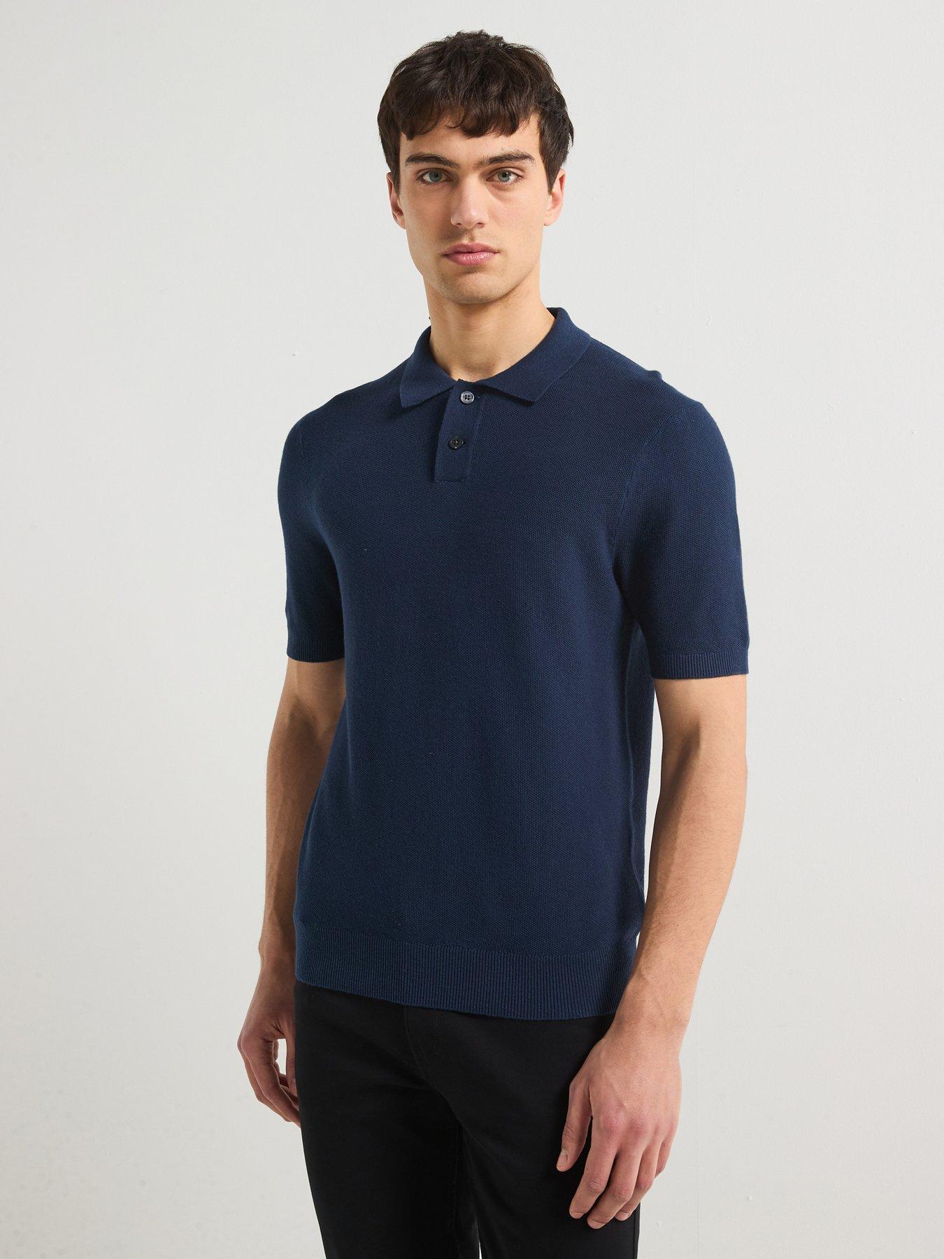 undefined Levis Cotton Linen Knitted Polo Shirt- Navy
