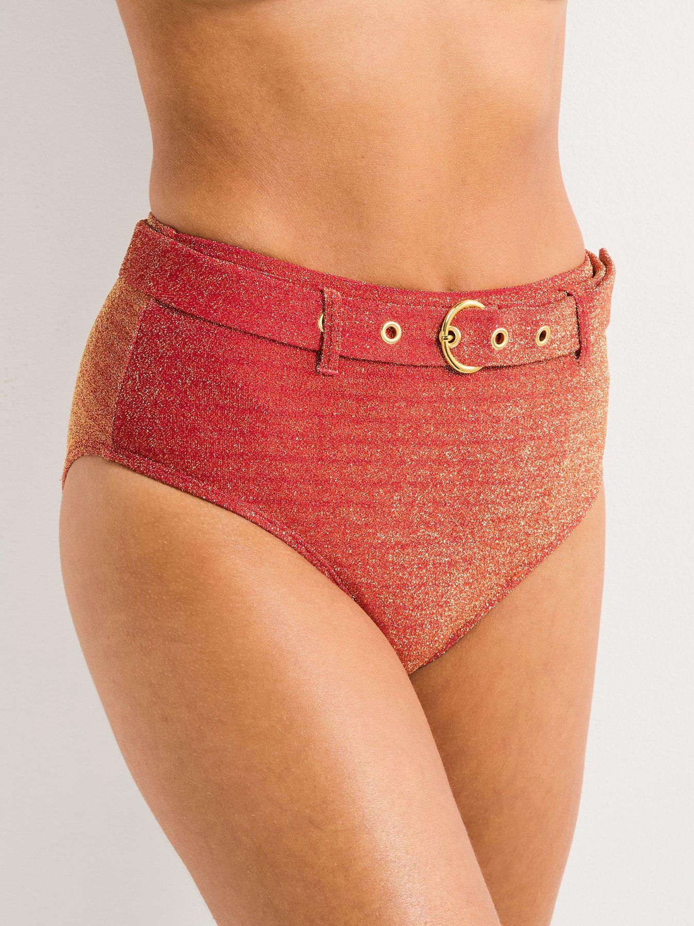undefined Shape Enhancing Lurex High Waisted Belted Brief - Red