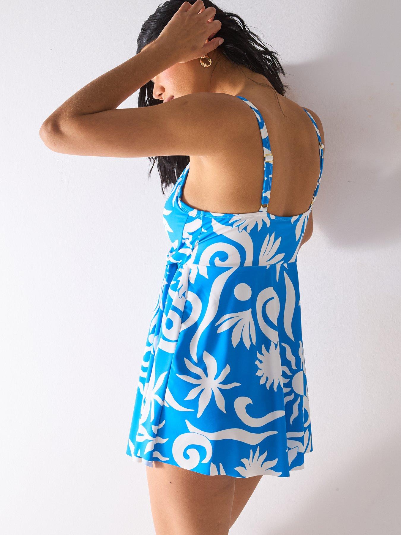V by Very Twist Front Split Side Swim Dress - Blue | Very
