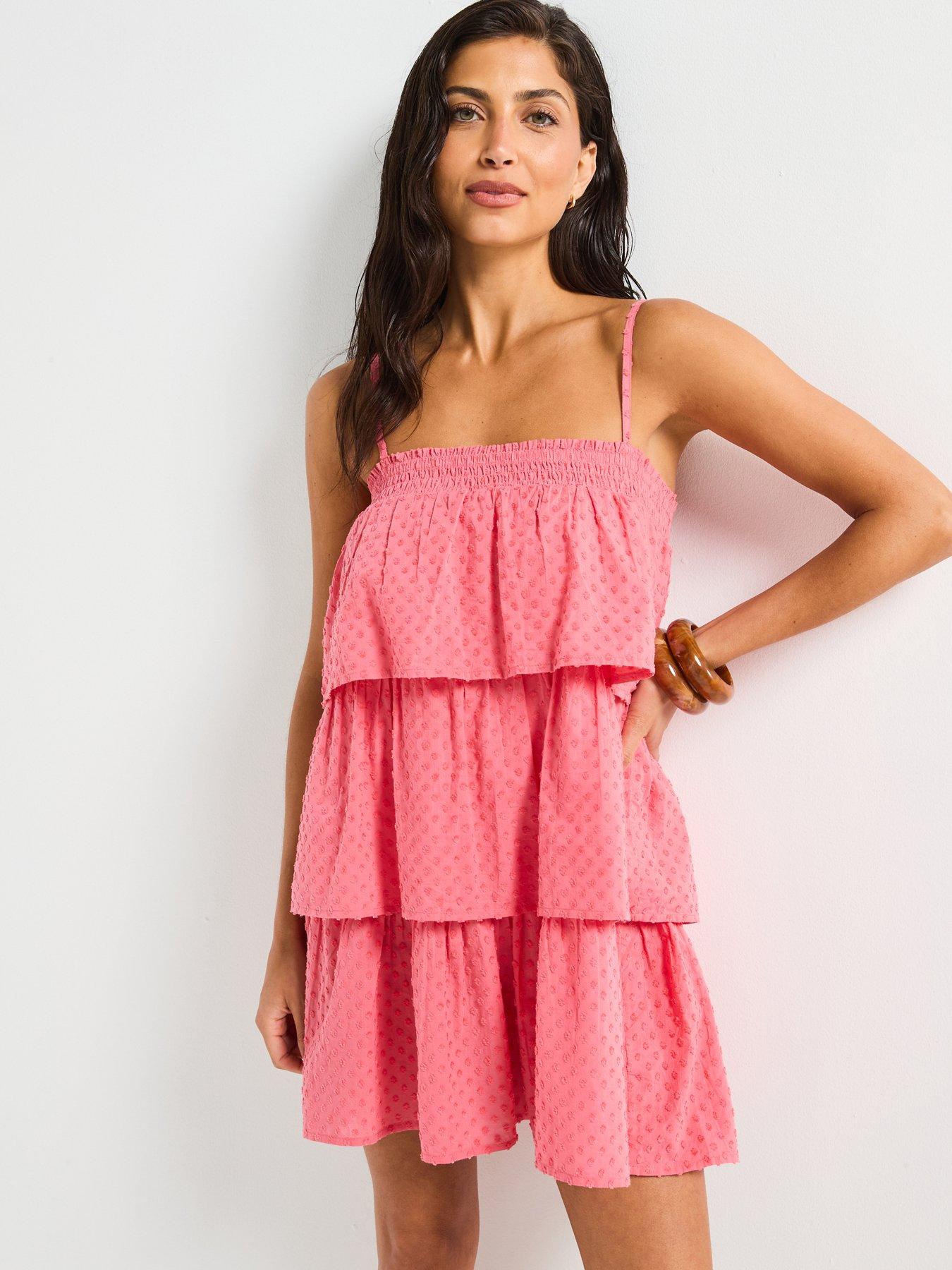 undefined Tiered Dobby Mini Dress