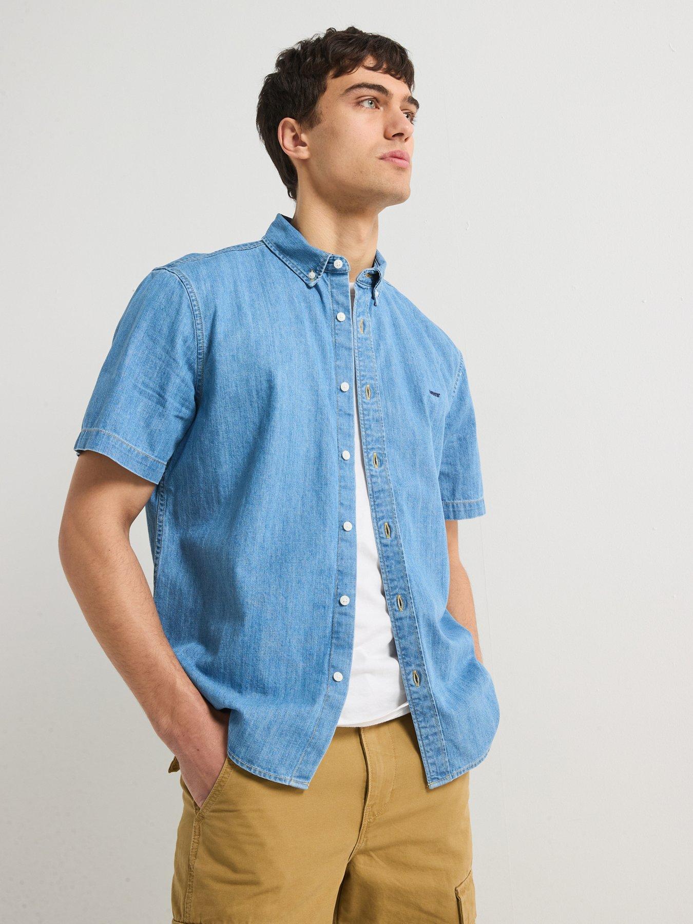 undefined Authentic Button Down Denim Short Sleeve Shirt- Blue