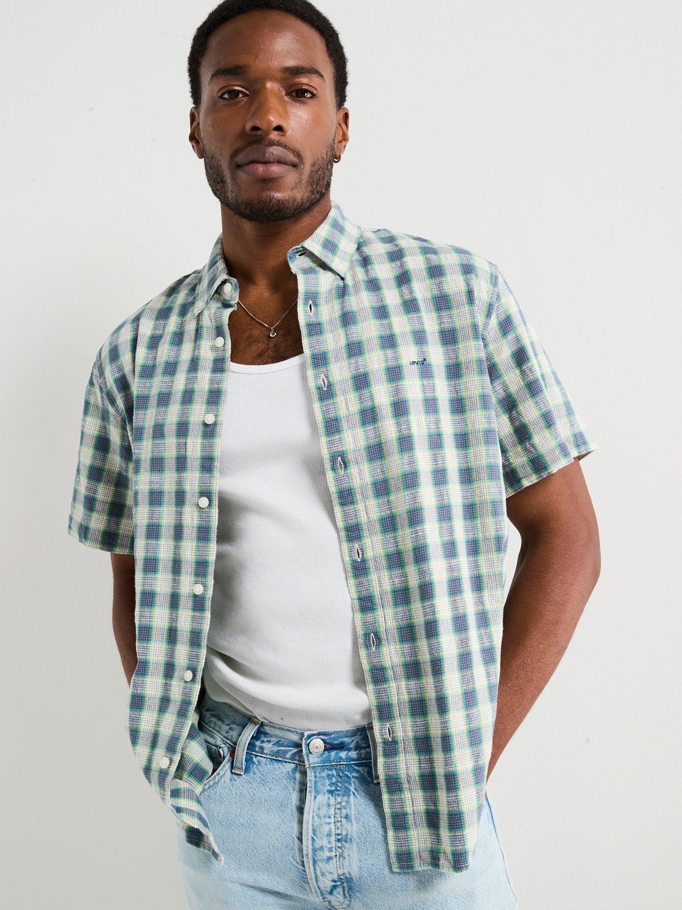 undefined Authentic Button Down Plaid Short Sleeve Shirt- Blue