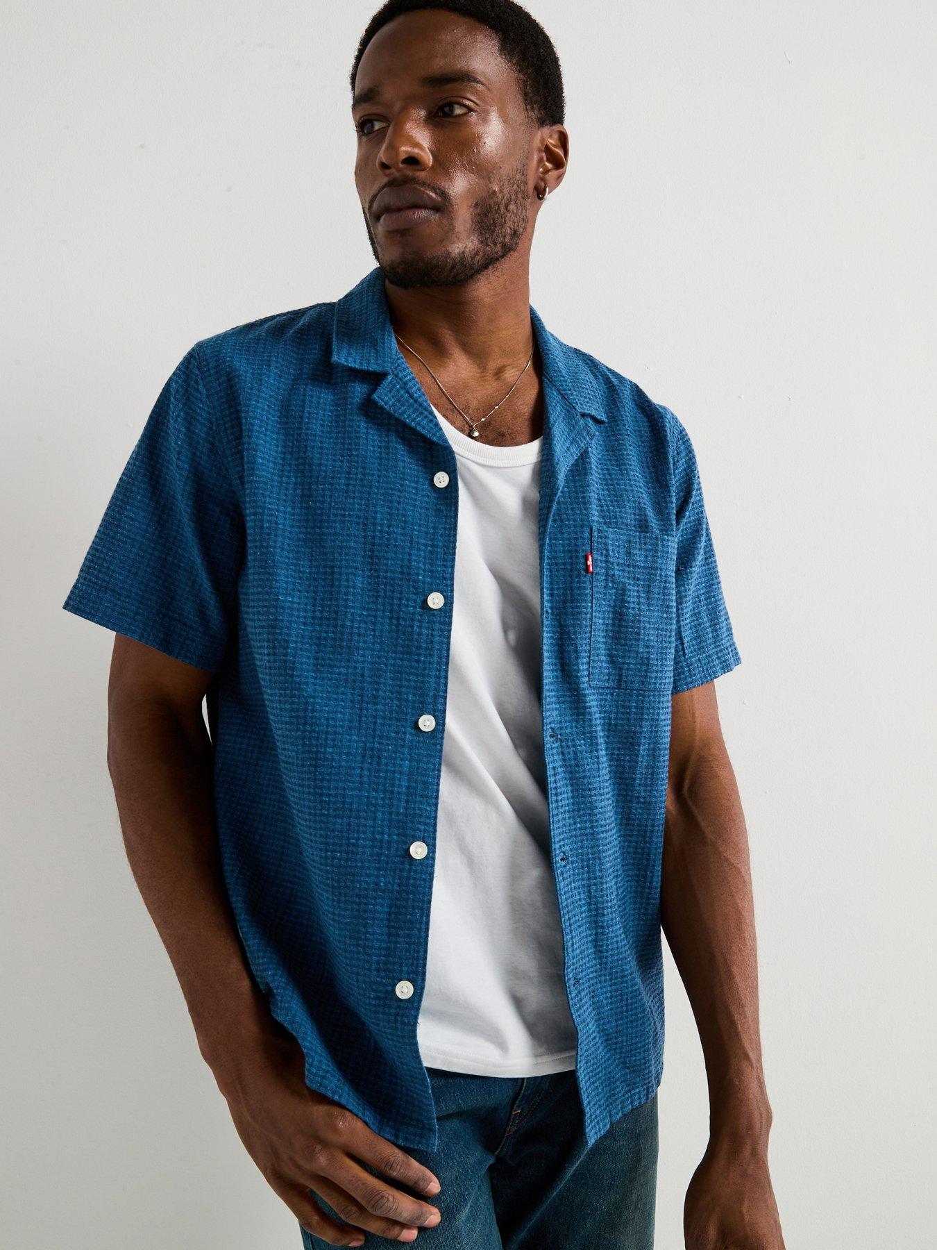 undefined Sunset Seersucker Short Sleeve Shirt- Blue