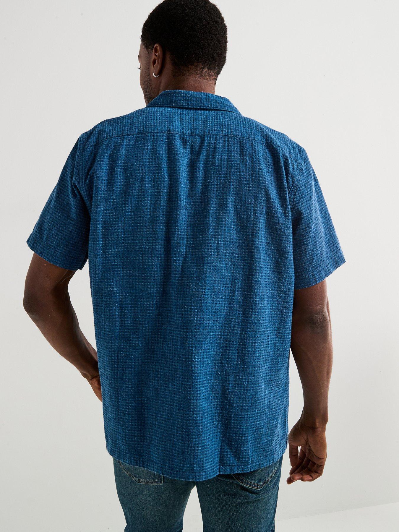 Relaxed seersucker short sleeve shirt - Night Sky