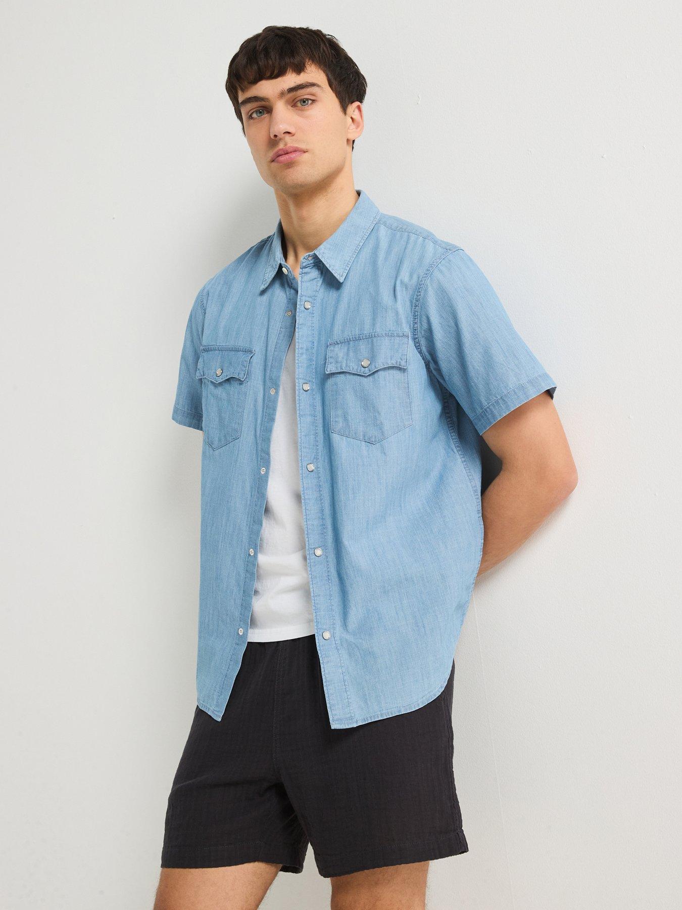 undefined Relaxed Fit Short Sleeve Shirt- Blue