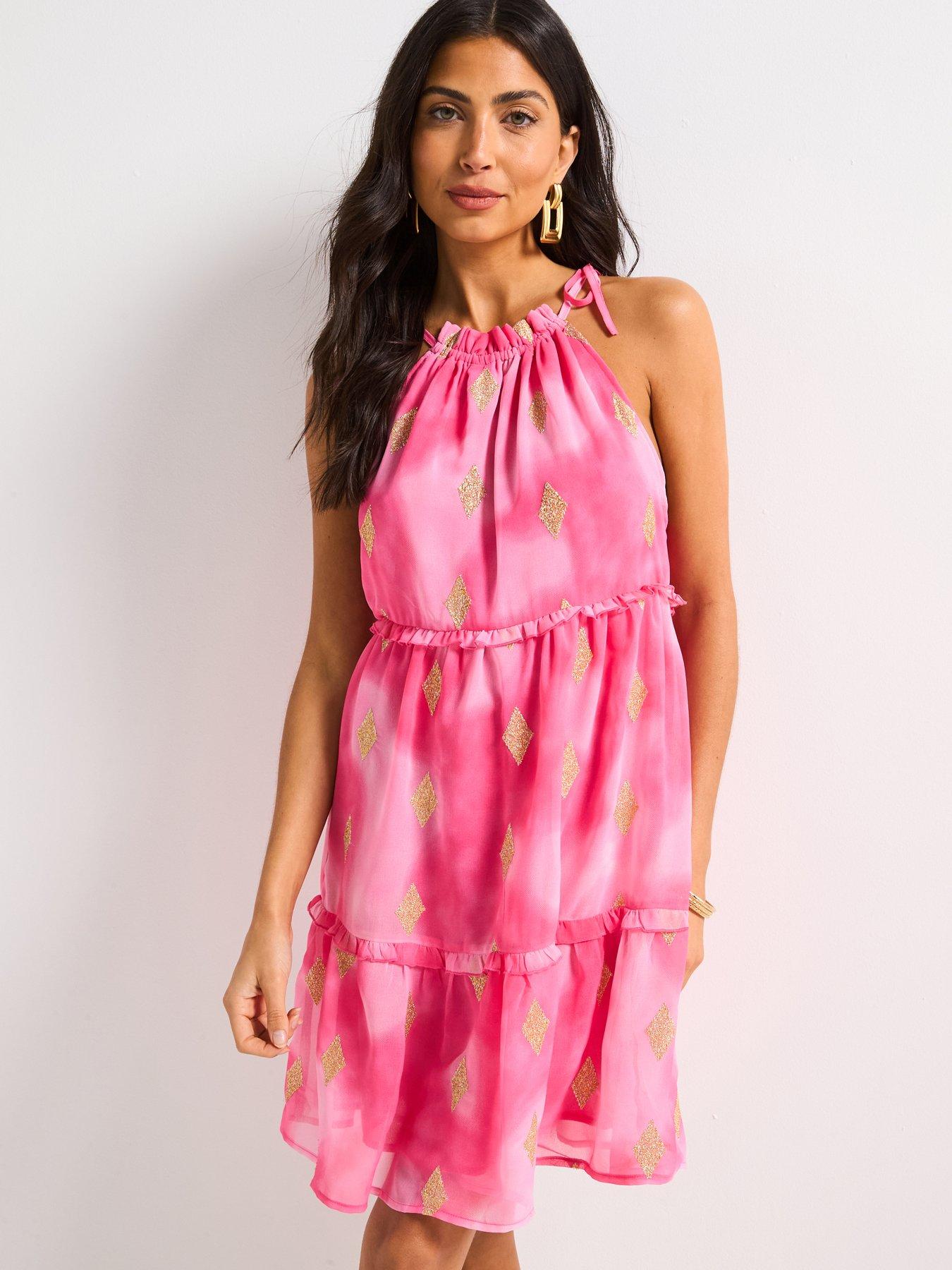 undefined Lurex Tiered Mini Dress - Pink