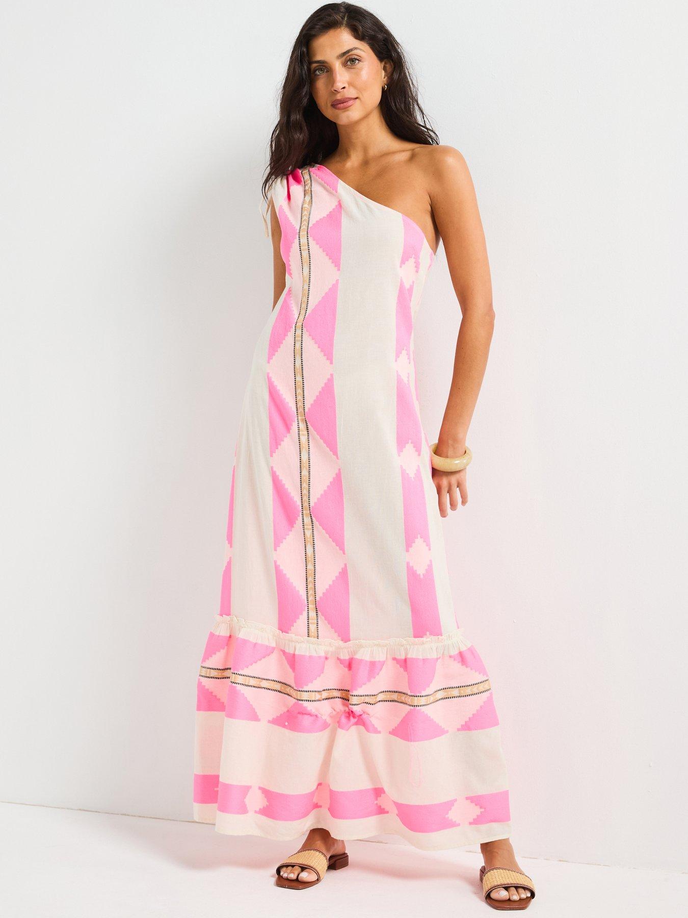 undefined One Shoulder Aztec Detal Midi Dress