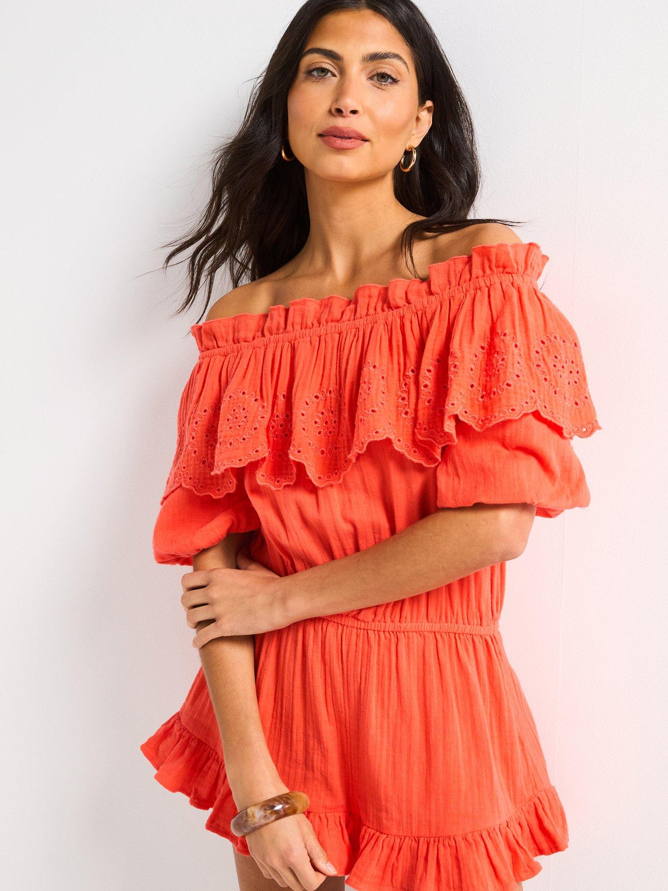 undefined Bardot Broderie Frill Playsuit - Pink