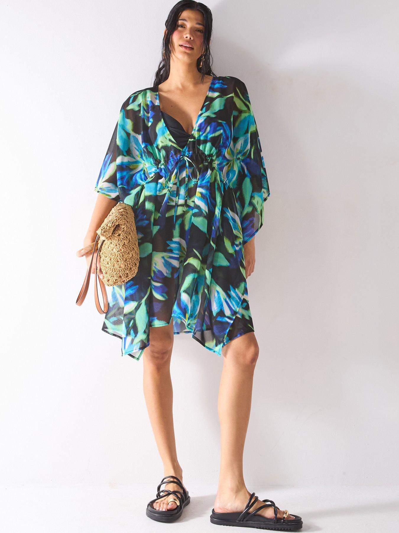 undefined Tie Waist Short Kaftan - Print