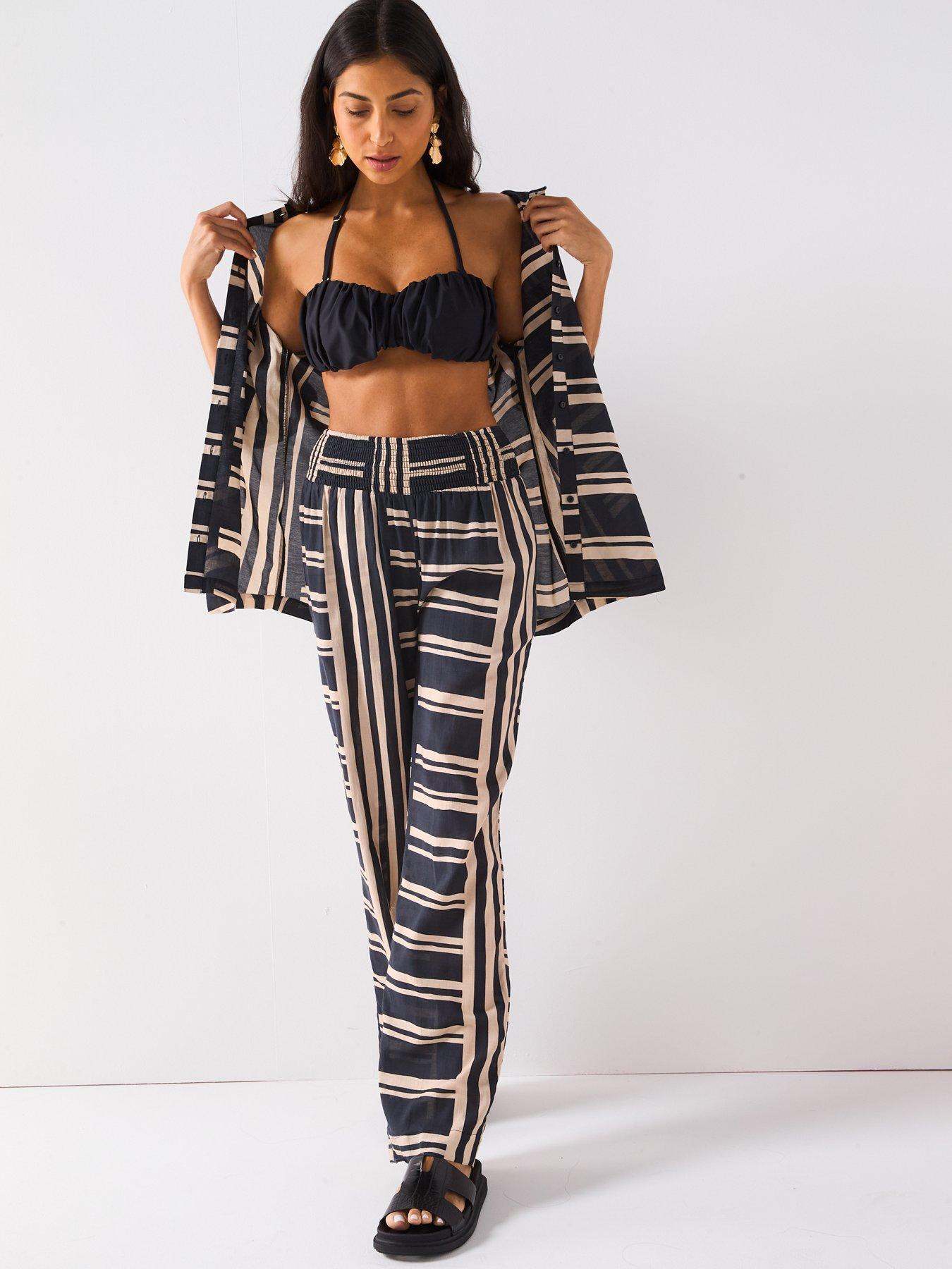 undefined Striped Wide Leg Beach Trouser