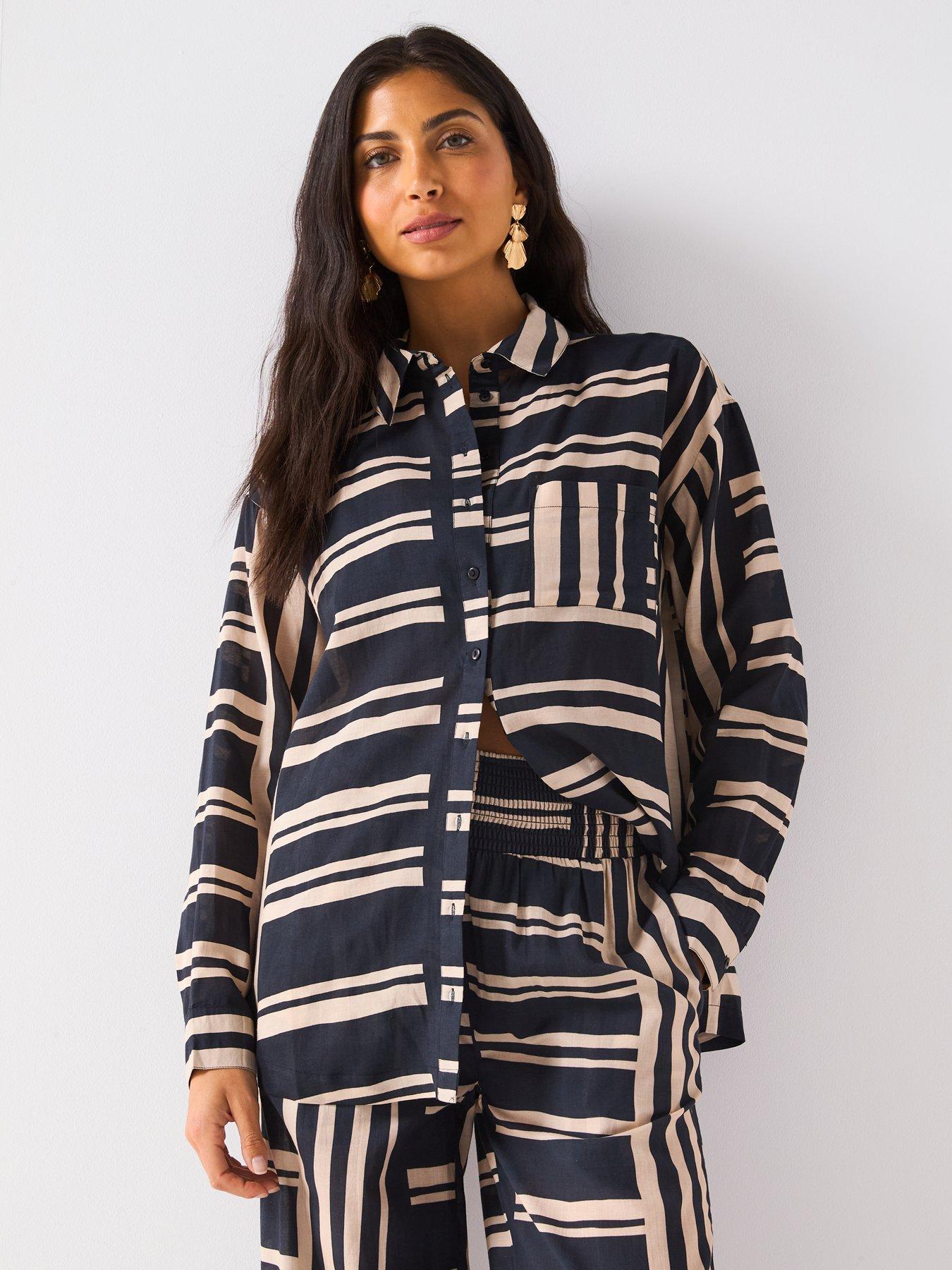 undefined Striped Oversized Beach Shirt