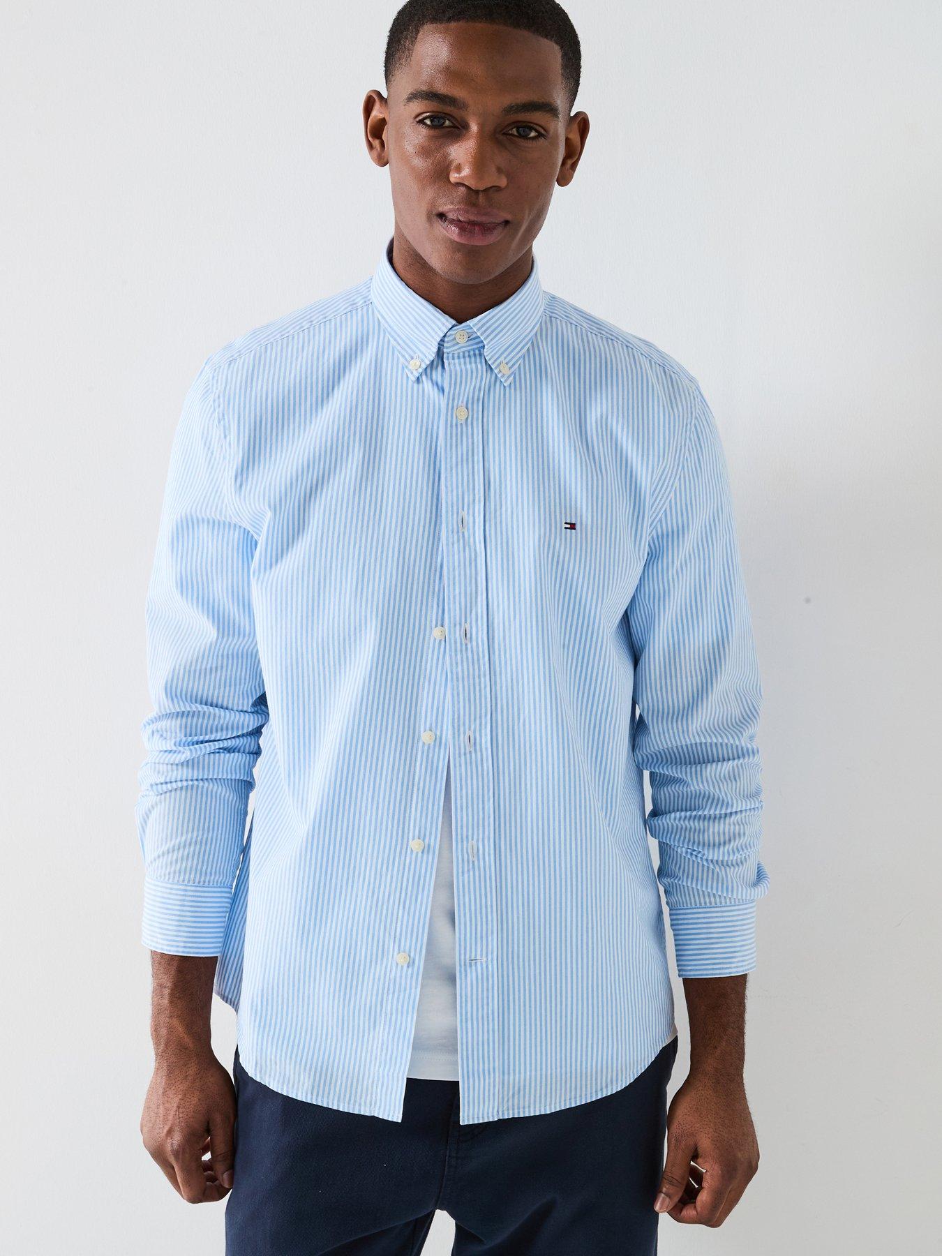 undefined Regular Fit Flex Poplin Classic Stripe Long Sleeve Shirt - Light Blue