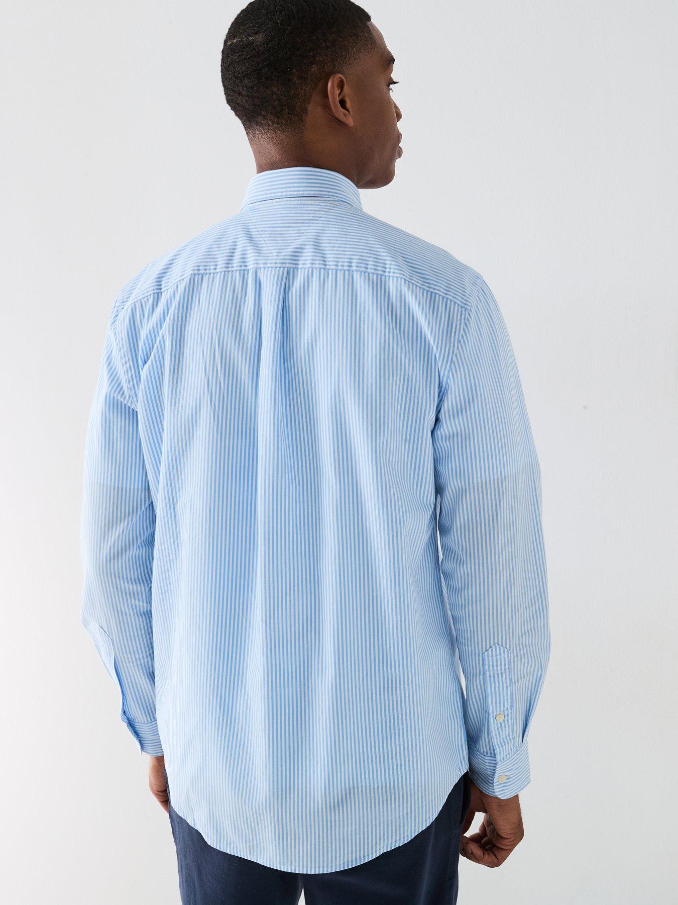 Image 2 of 6 of Tommy Hilfiger Regular Fit Flex Poplin Classic Stripe Long Sleeve Shirt - Light Blue