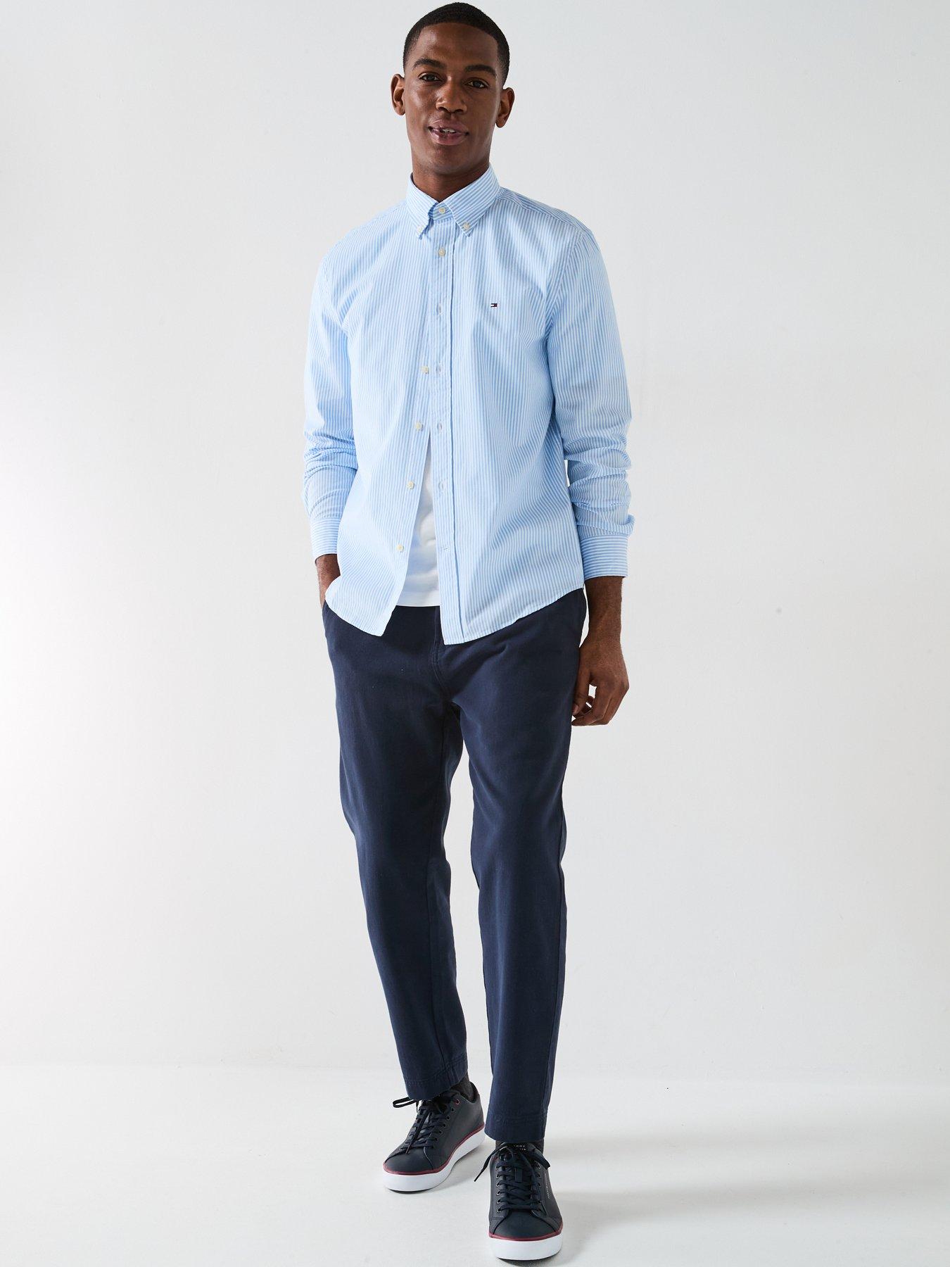 Image 3 of 6 of Tommy Hilfiger Regular Fit Flex Poplin Classic Stripe Long Sleeve Shirt - Light Blue