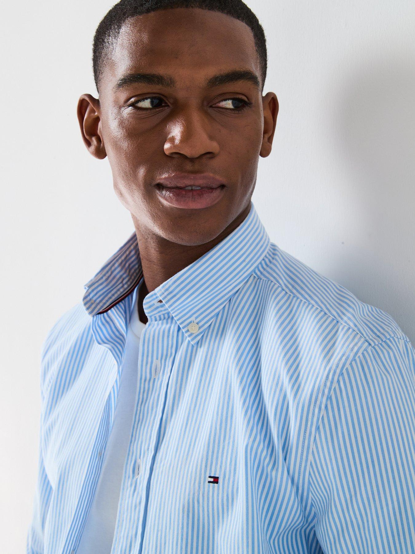 Image 4 of 6 of Tommy Hilfiger Regular Fit Flex Poplin Classic Stripe Long Sleeve Shirt - Light Blue