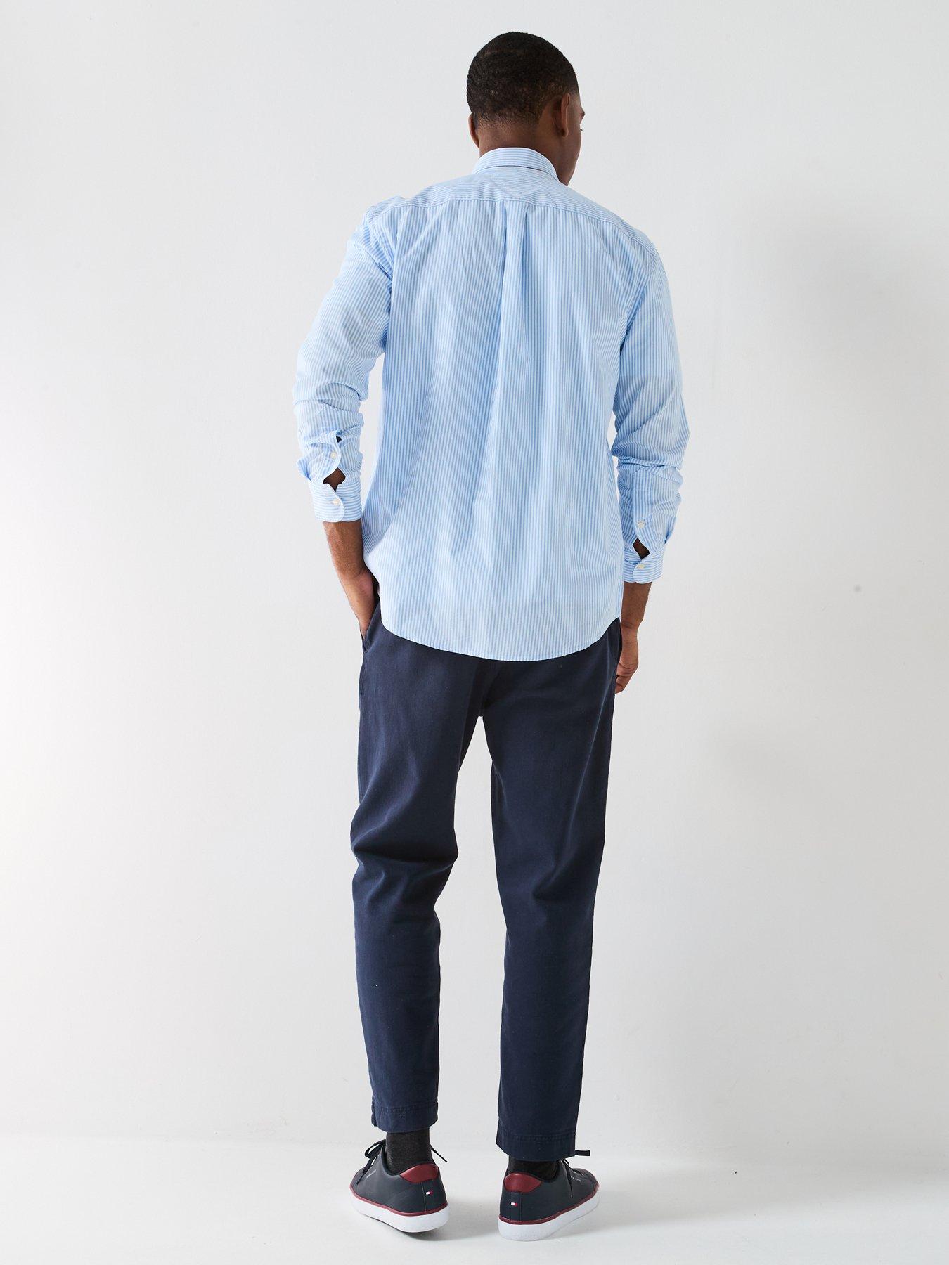 Image 5 of 6 of Tommy Hilfiger Regular Fit Flex Poplin Classic Stripe Long Sleeve Shirt - Light Blue