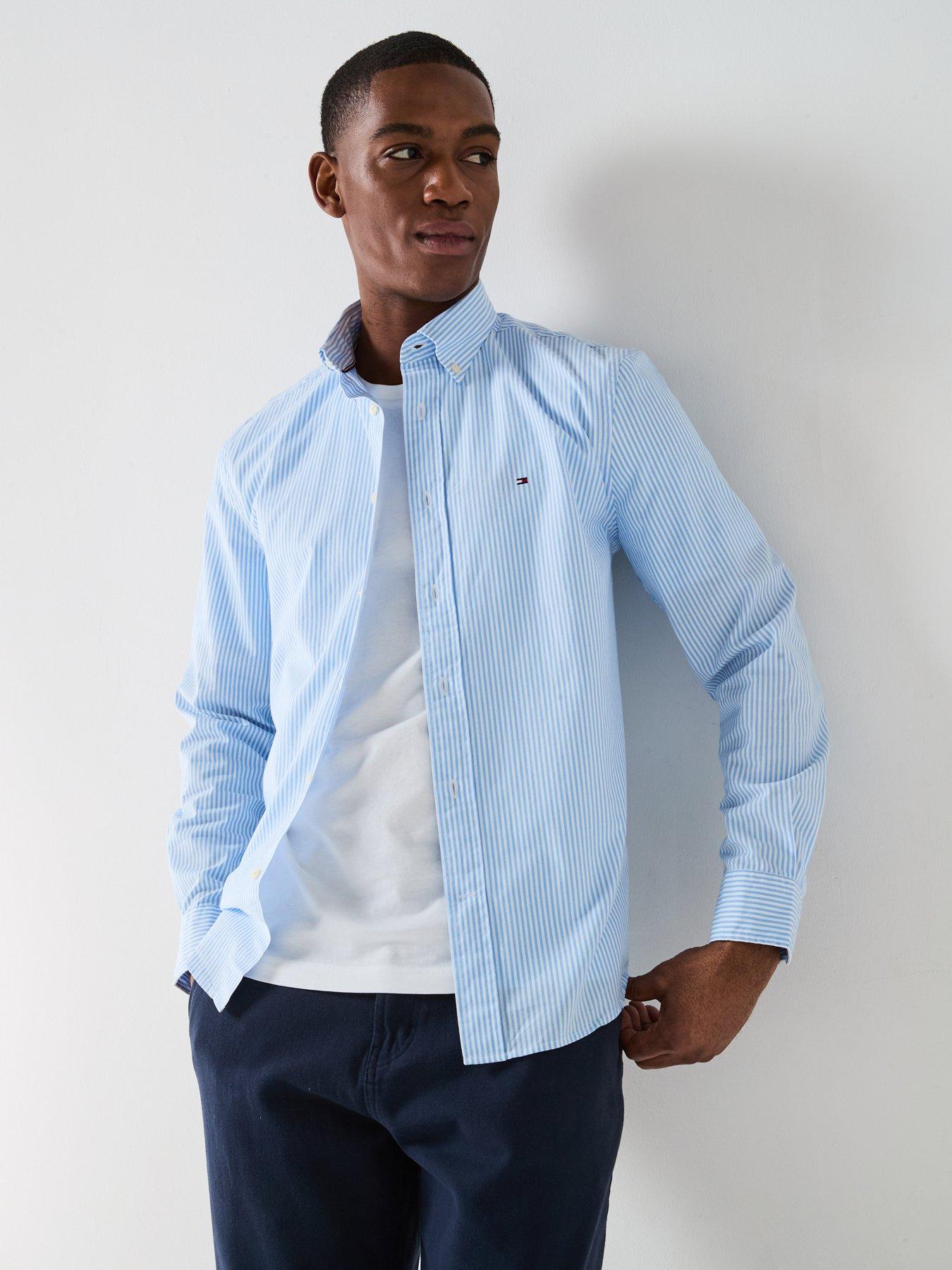 Image 6 of 6 of Tommy Hilfiger Regular Fit Flex Poplin Classic Stripe Long Sleeve Shirt - Light Blue