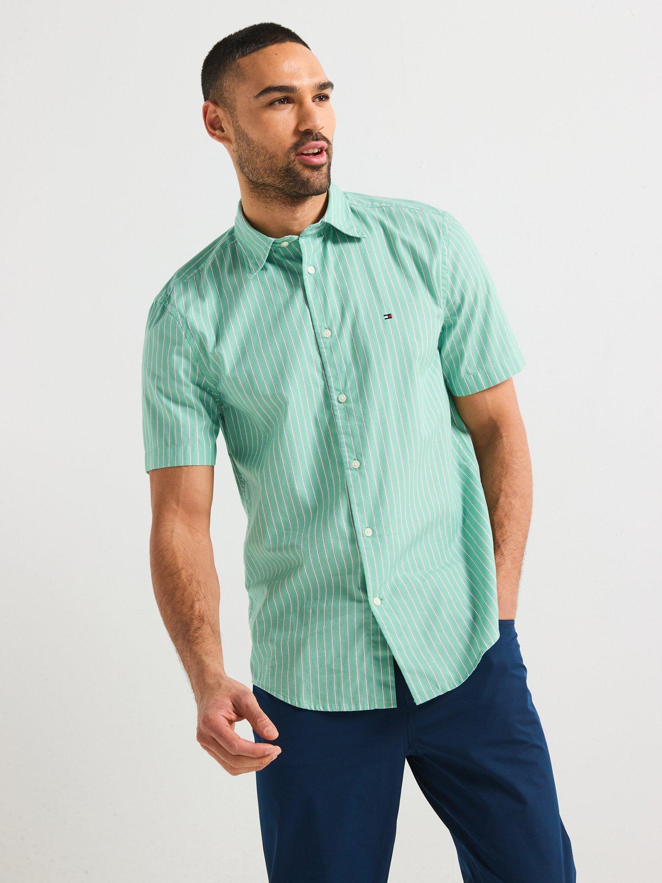 undefined Flex Poplin Retro Stripe Short Sleeve Shirt - Green