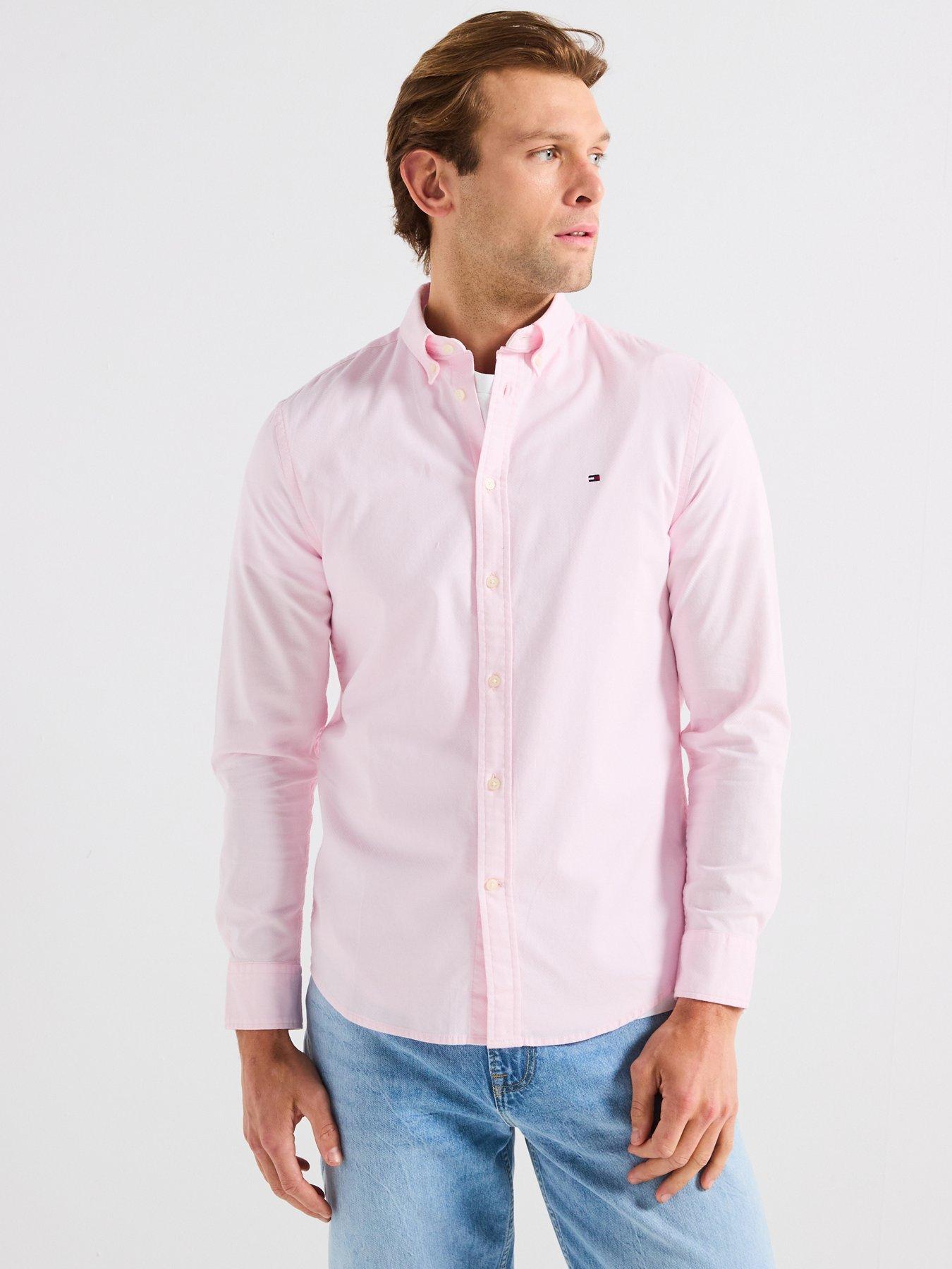 undefined Slim Fit Flex Dobby Long Sleeve Shirt - Light Pink