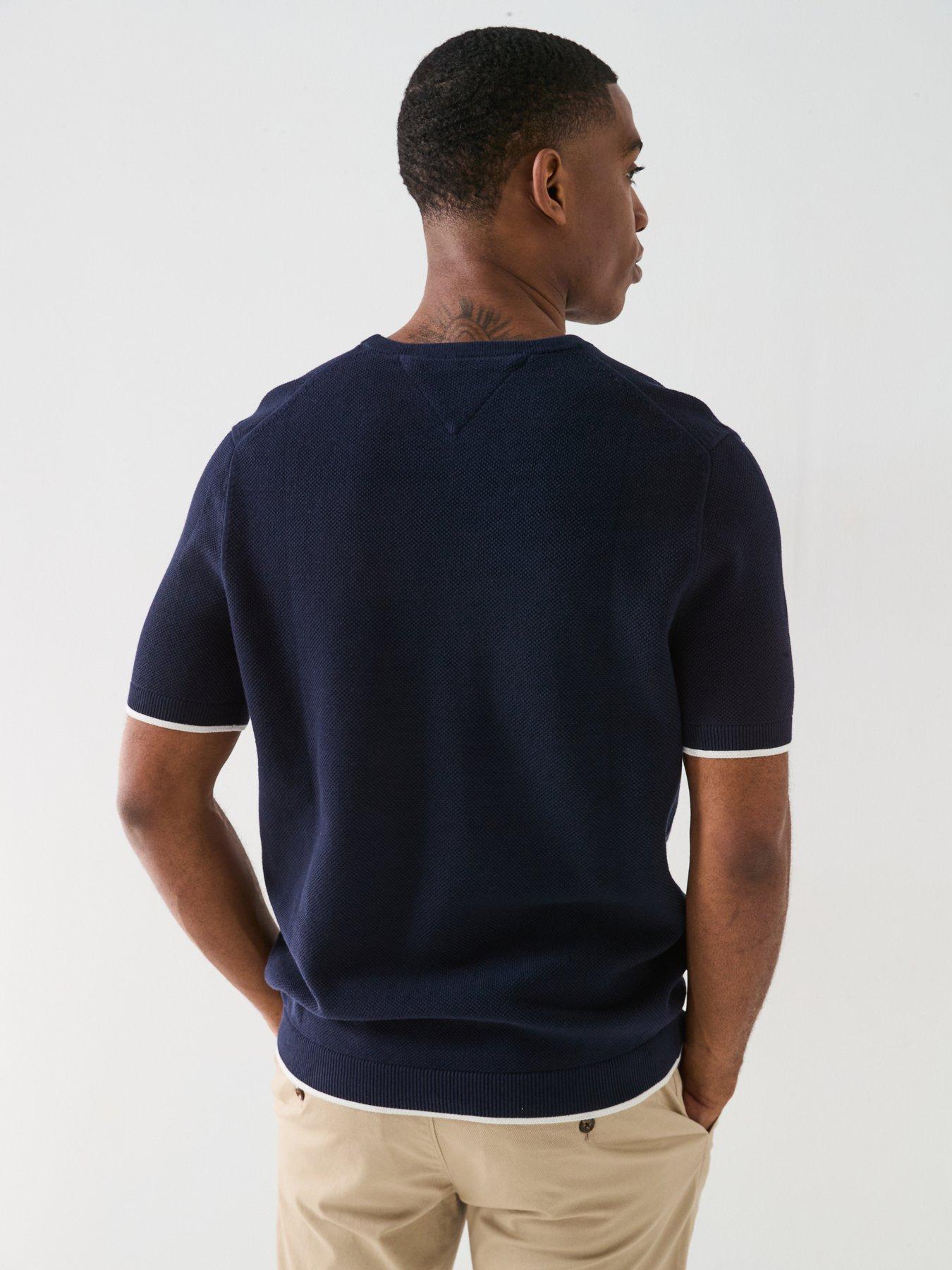 Image 2 of 5 of Tommy Hilfiger Tipped Structure Short Sleeve Knitted T-Shirt - Navy