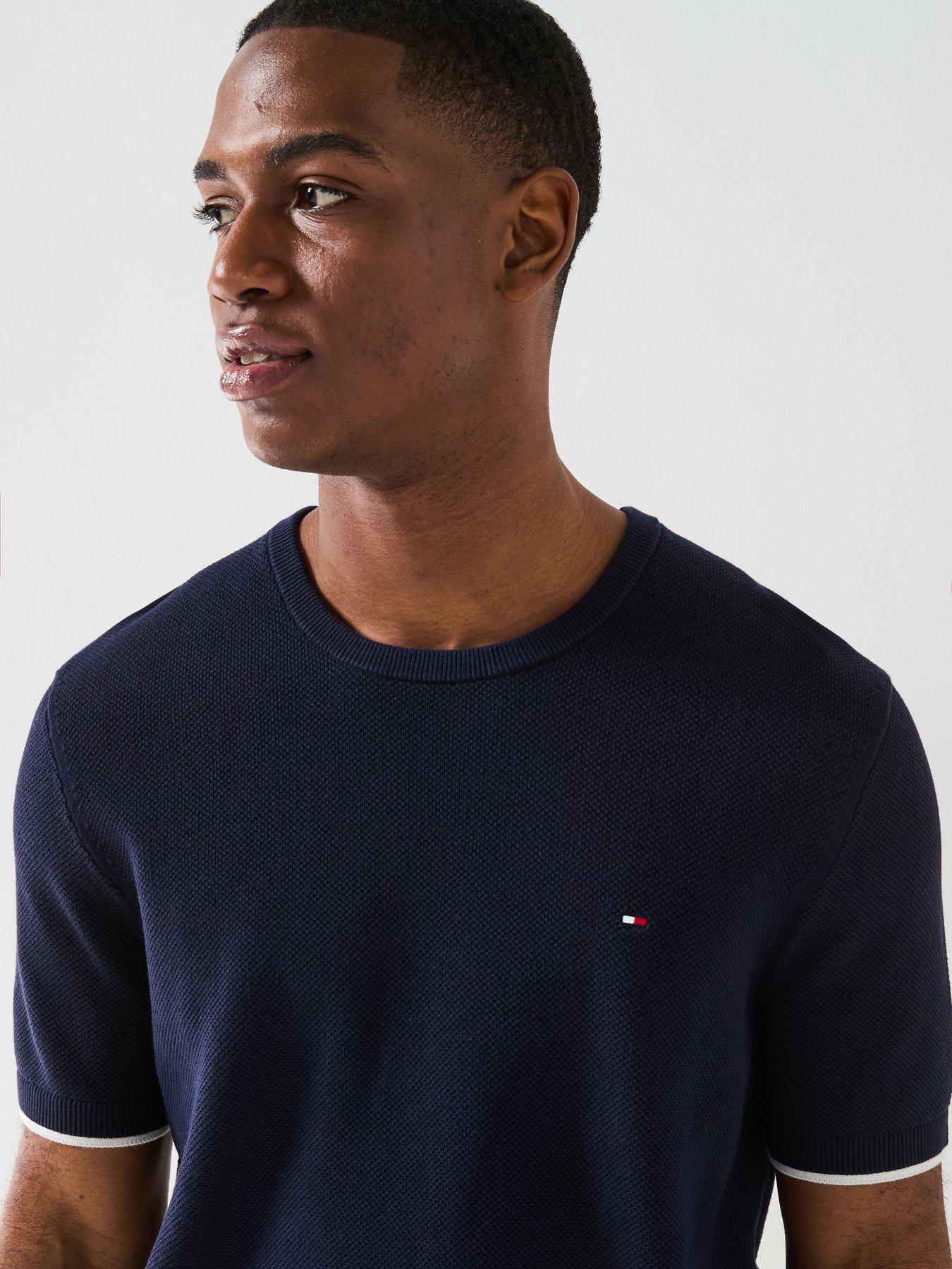 Image 4 of 5 of Tommy Hilfiger Tipped Structure Short Sleeve Knitted T-Shirt - Navy