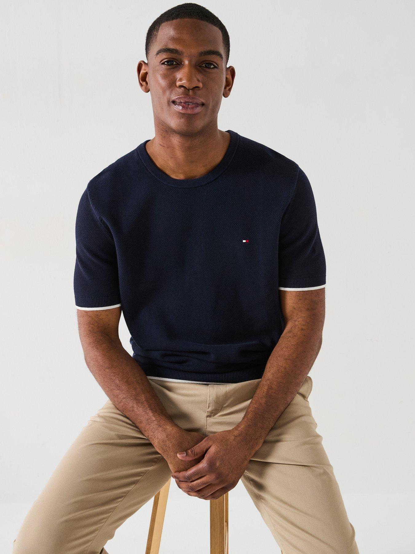 Image 5 of 5 of Tommy Hilfiger Tipped Structure Short Sleeve Knitted T-Shirt - Navy