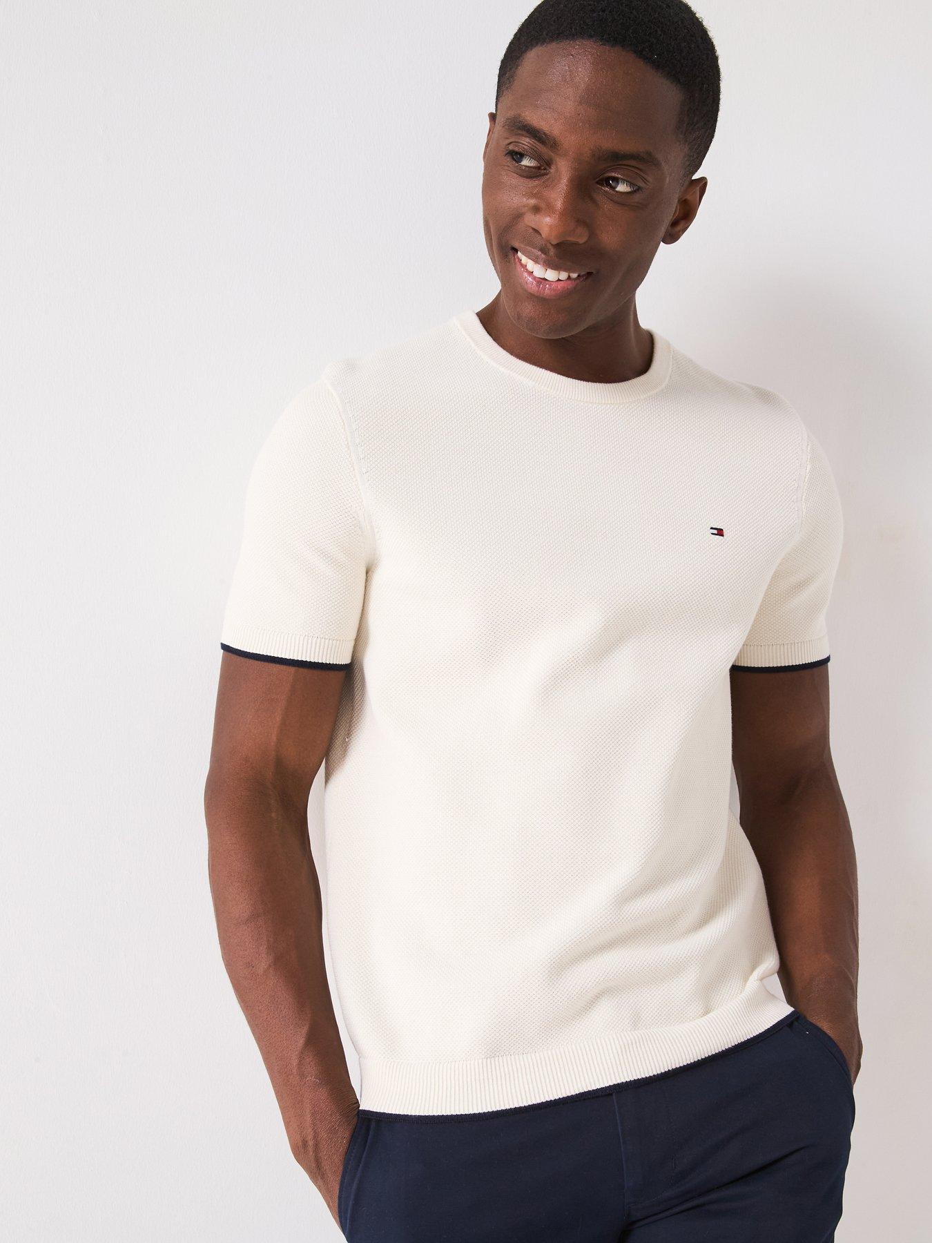 undefined Tipped Structure Short Sleeve Knitted T-Shirt - Light Cream