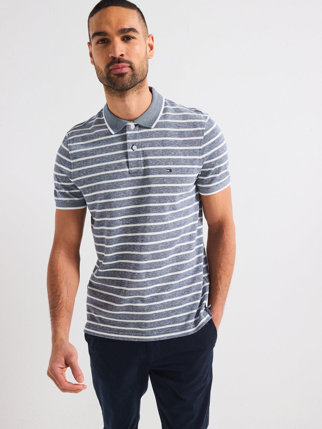 undefined Regular Fit Linen Pique Stripe Polo Shirt - Dark Grey